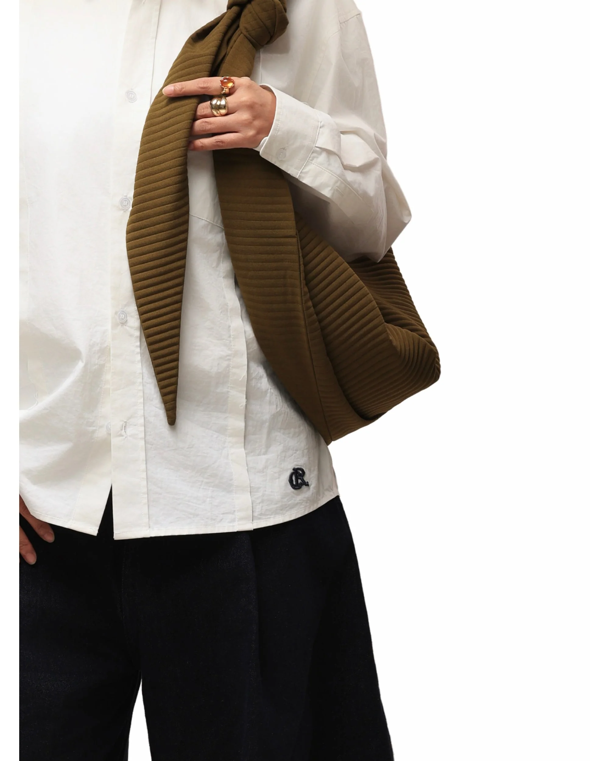 6CRAYON Patchwork Basic Beige Cotton Poplin Embroidered Shirt - Image 3