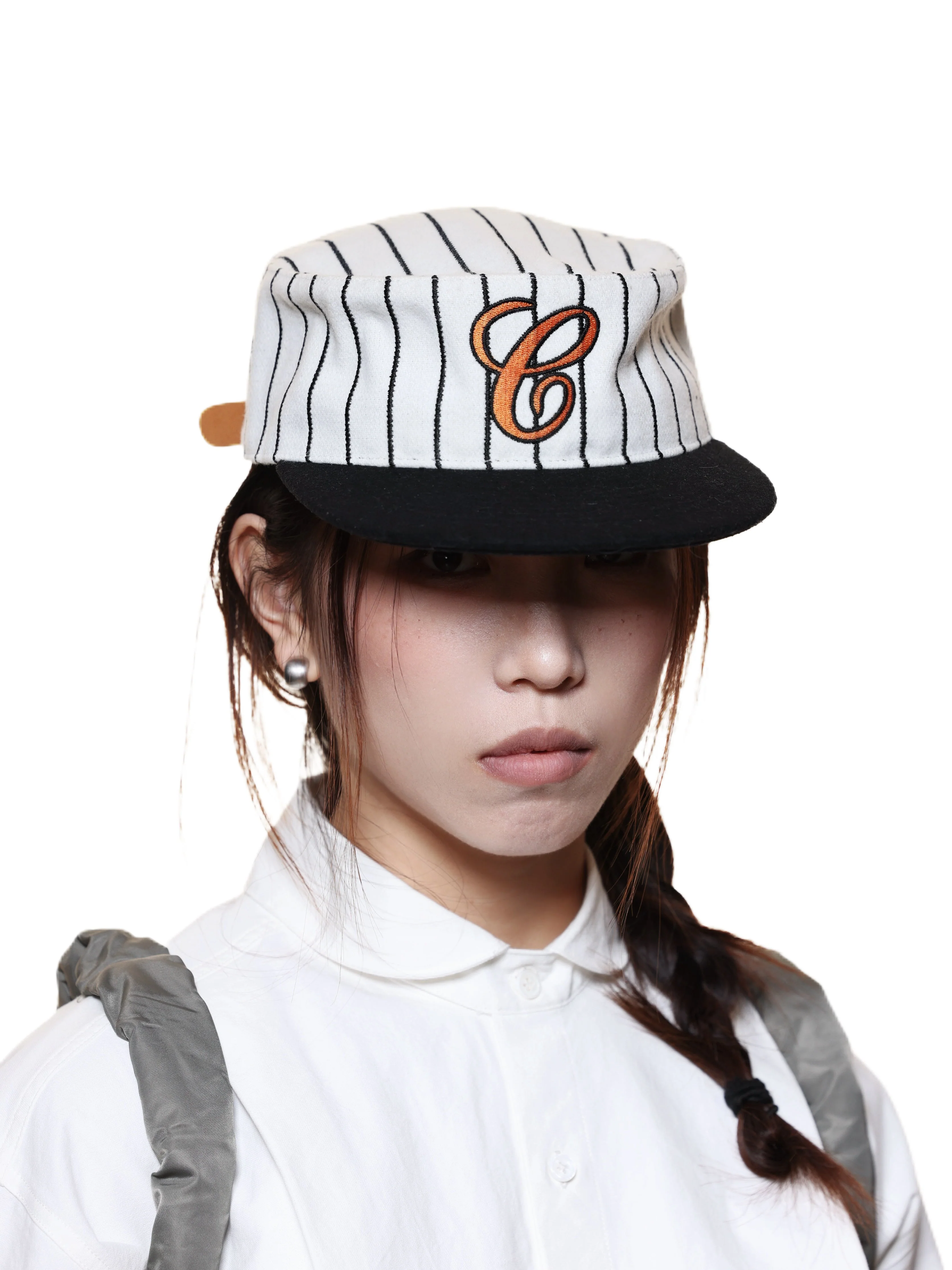 6CRAYON  Retro Flat Top Baseball Cap - Striped Wool Blend with Embroidered Letters - Image 14