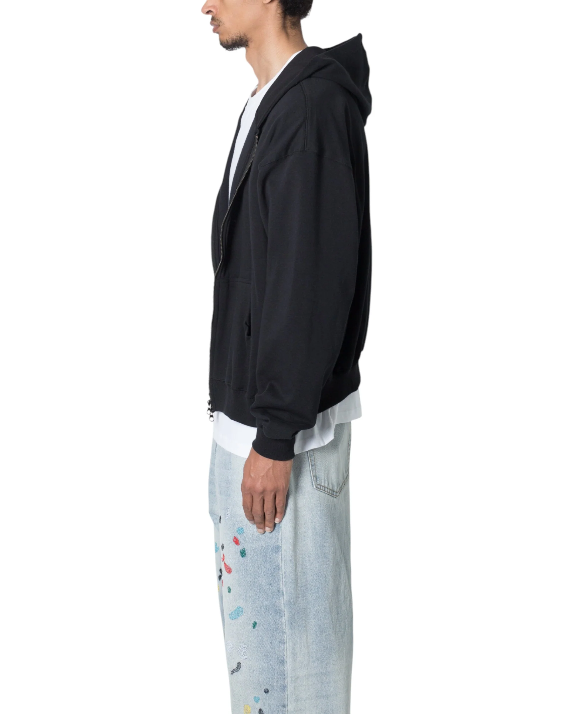 Basic Zip Up Hoodie - Black - Image 6