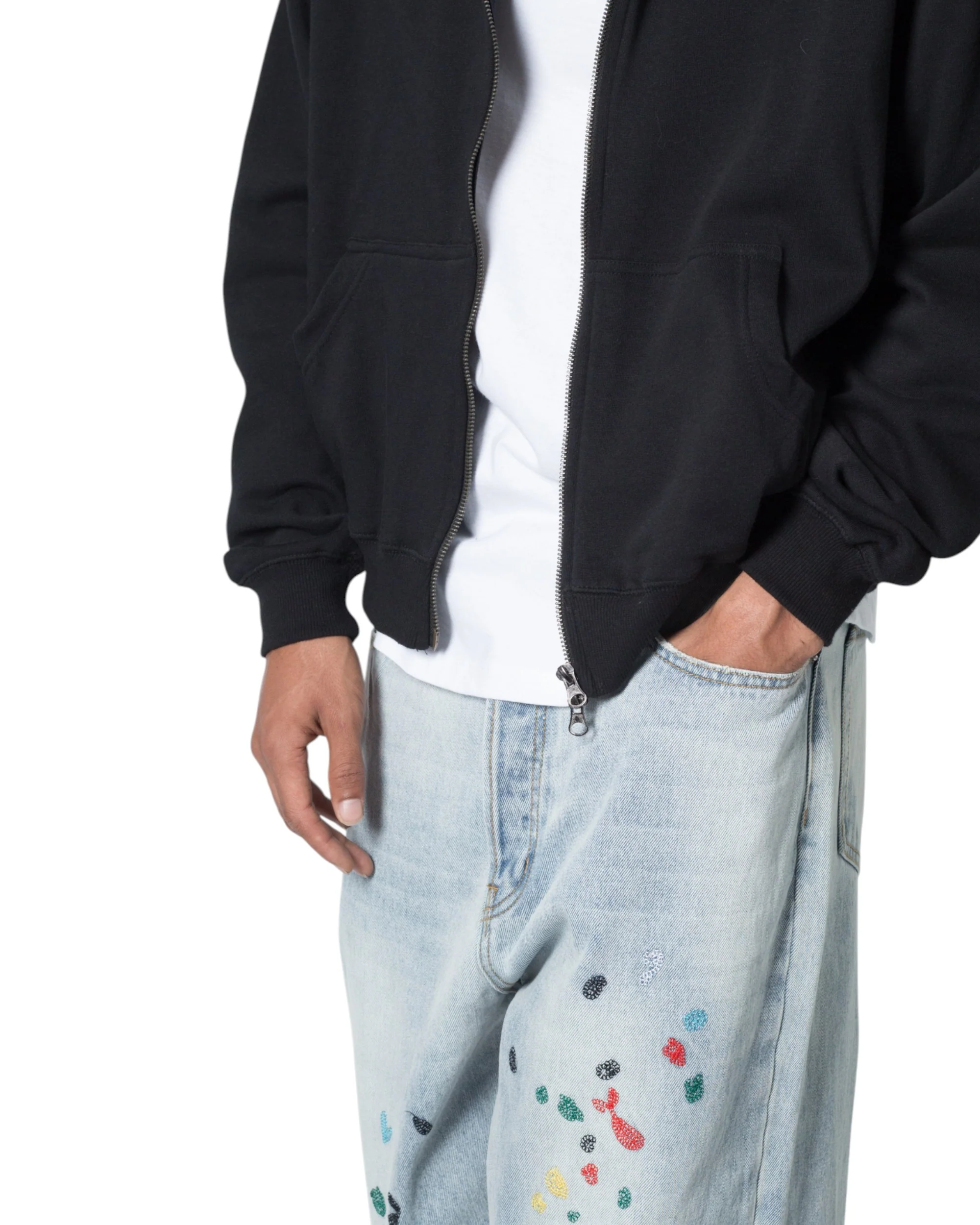Basic Zip Up Hoodie - Black - Image 7