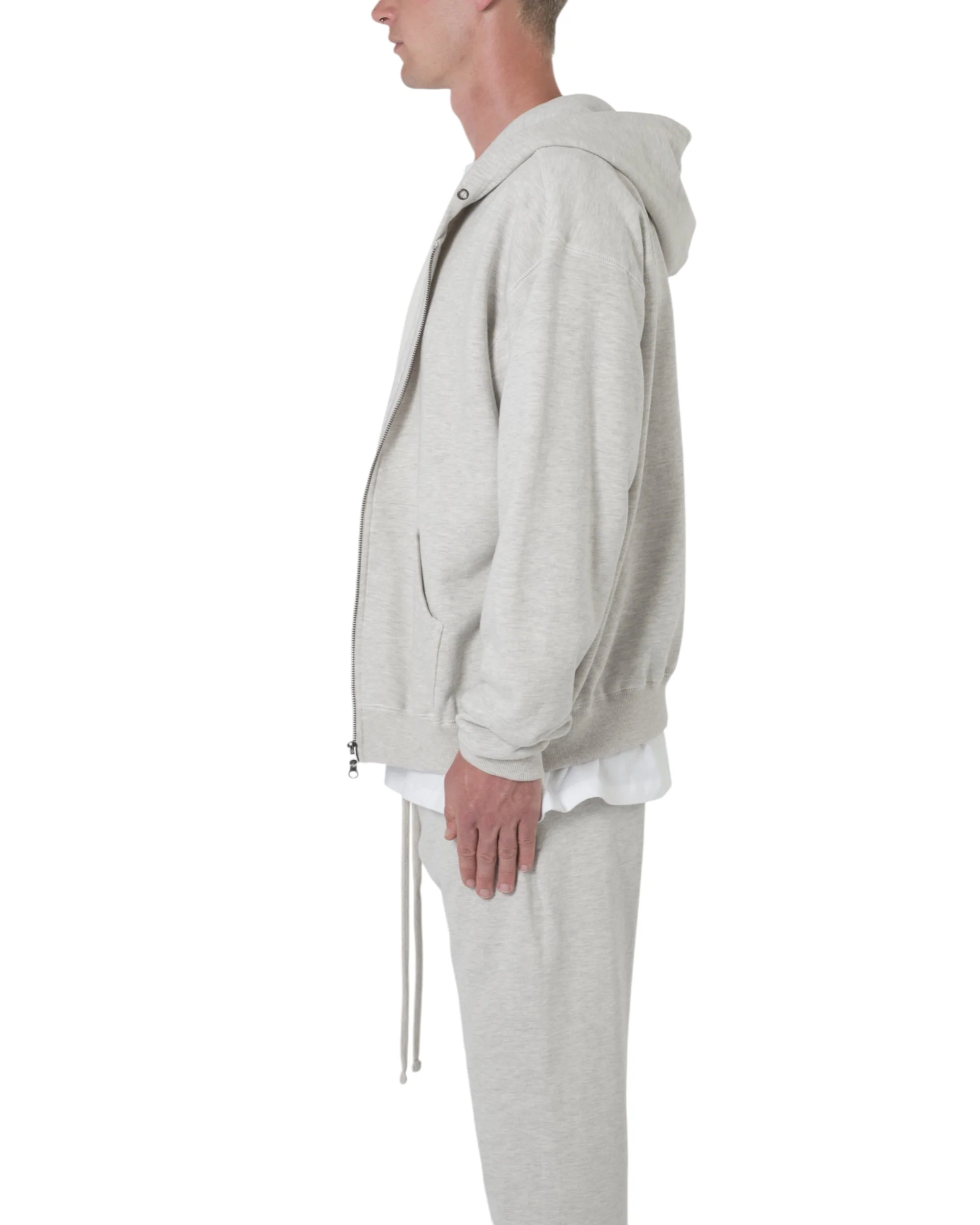 Basic Zip Up Hoodie - Grey - Image 6