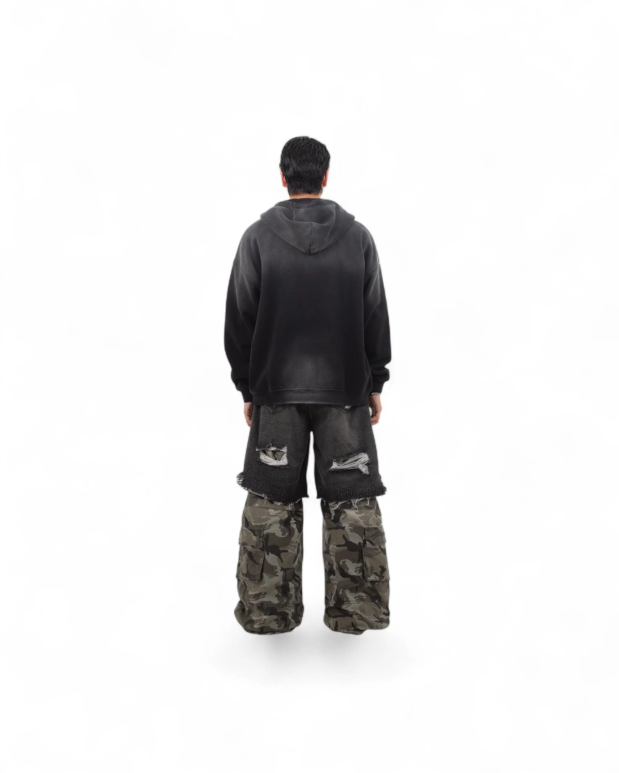 BLACK CAMO DOUBLE LAYERED BAGGY PANTS - Image 5