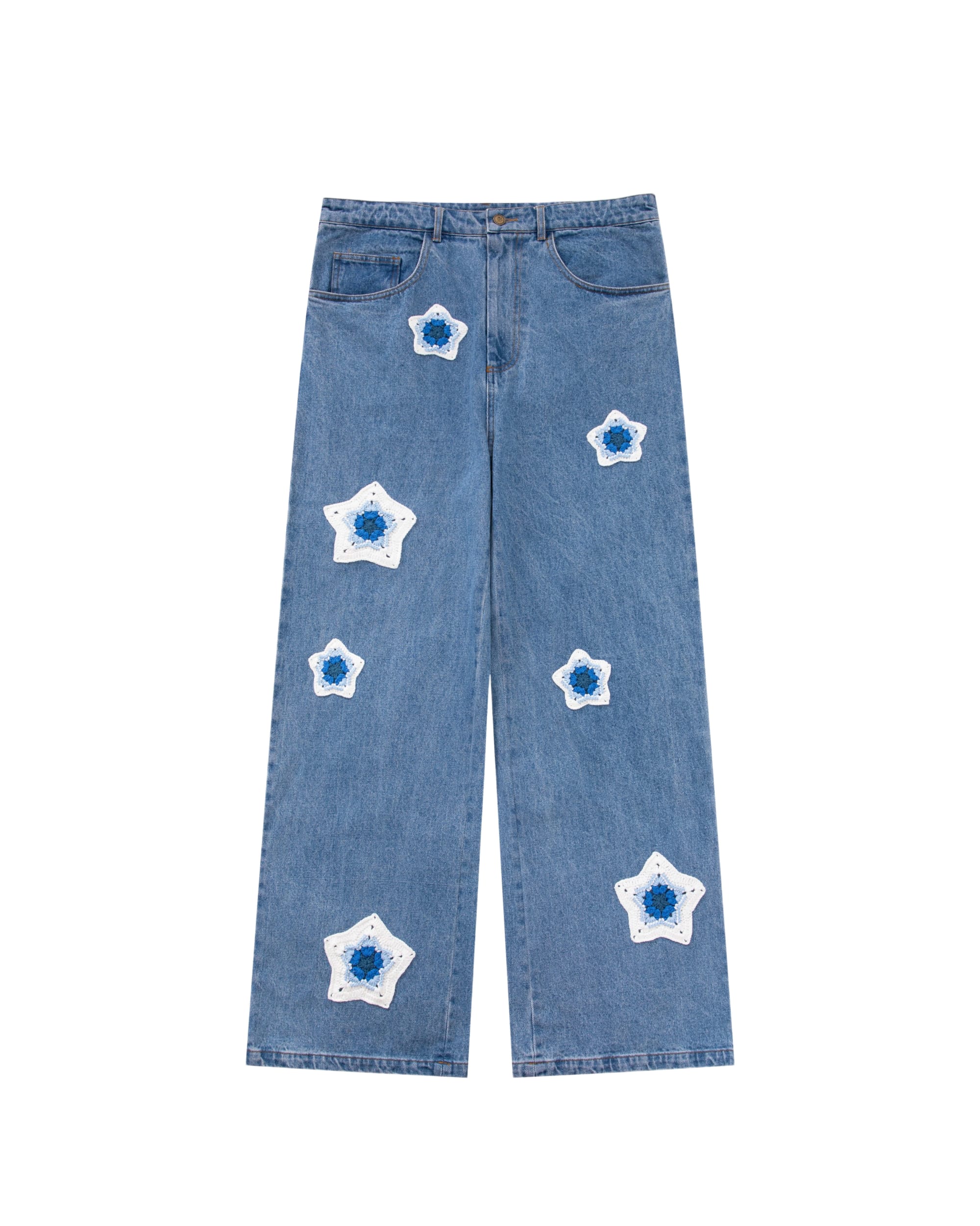 Blue Star Crochet Patch Denim