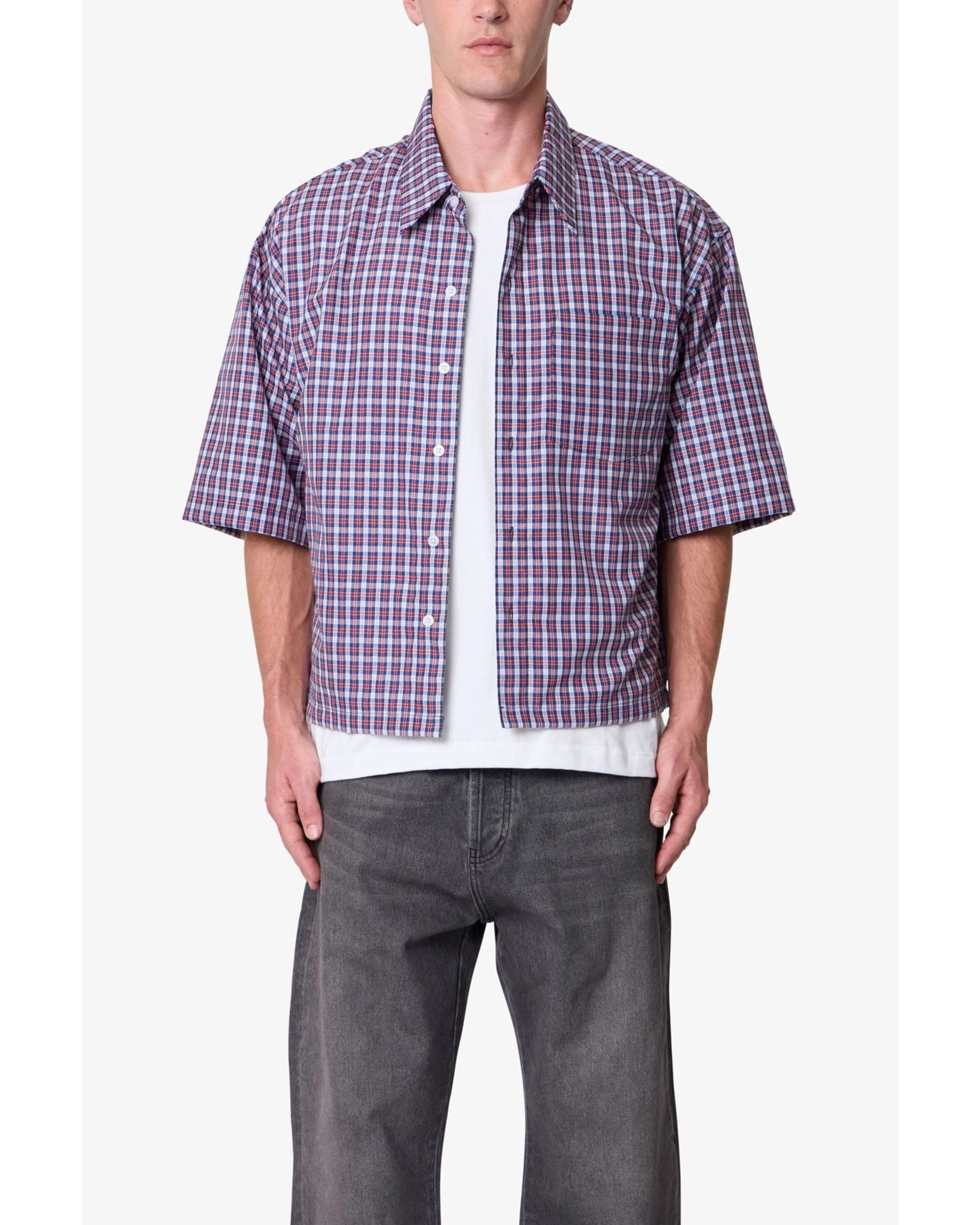 Crispy Poplin Over Shirt - Red/Blue - Image 2