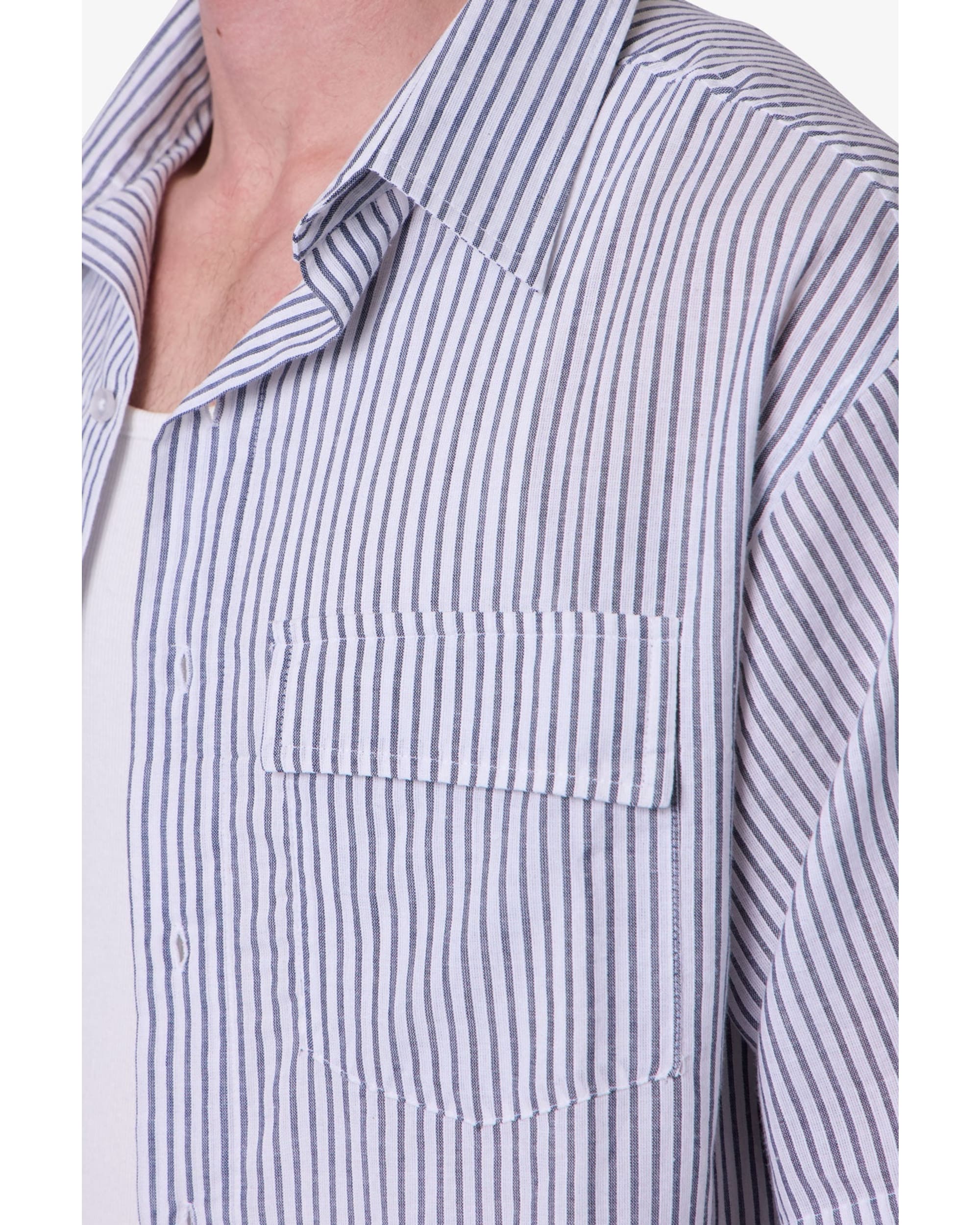 Cropped Boxy Striped S/S Shirt - Blue - Image 2