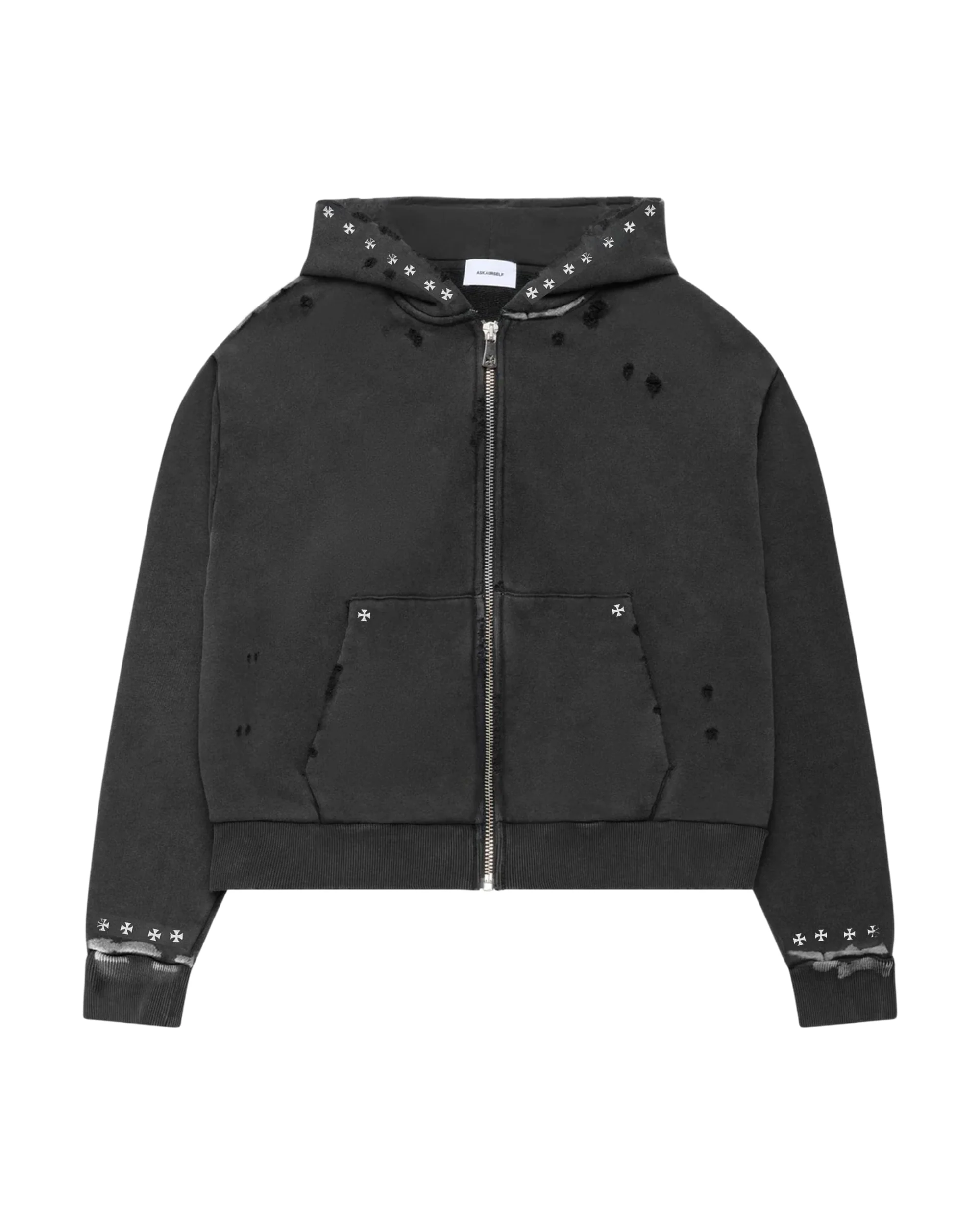 CROSS STUDDED DESTROYER ZIP HOODIE