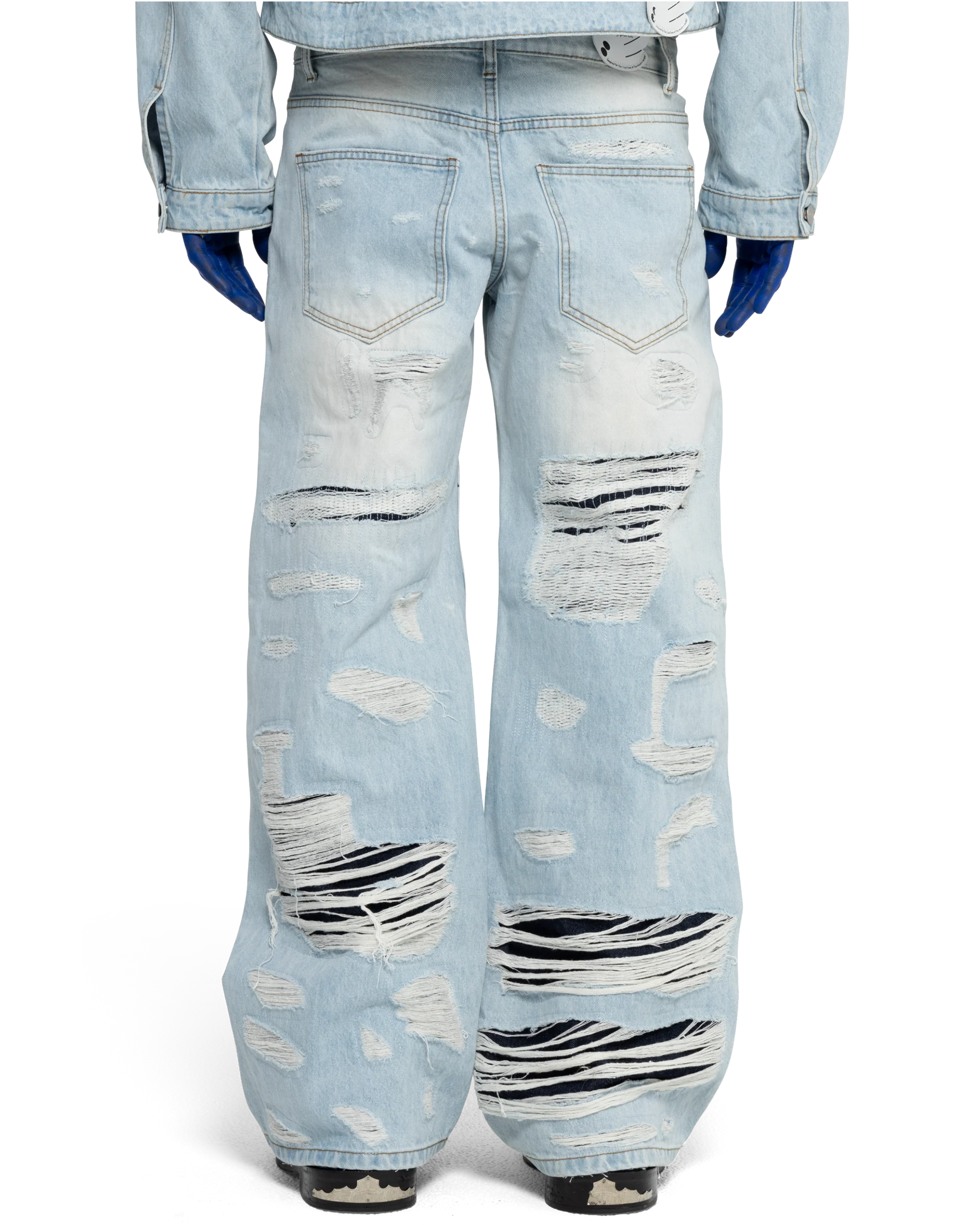 DISTRESSED DOUBLE DENIM PANTS - Image 5