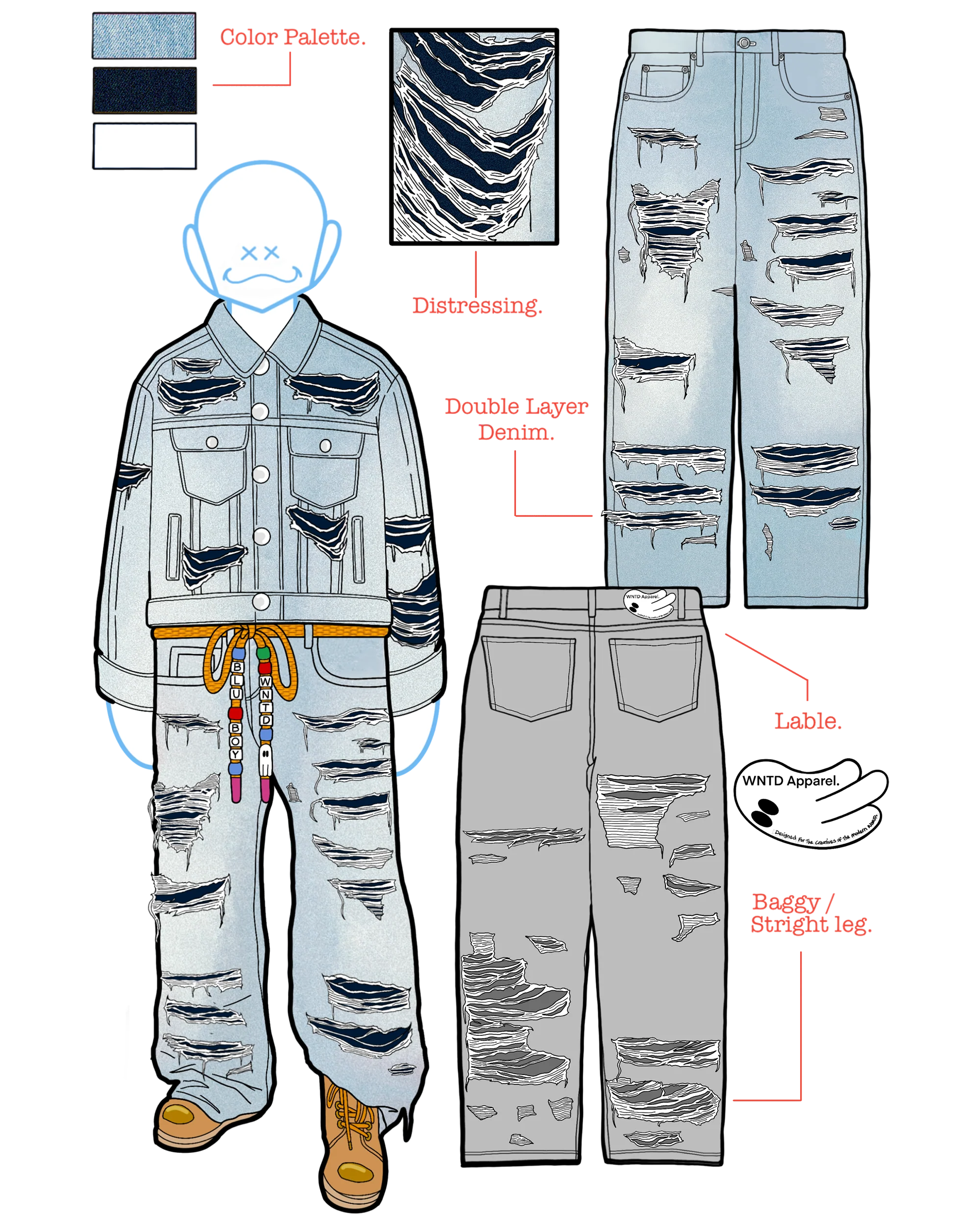 DISTRESSED DOUBLE DENIM PANTS - Image 7