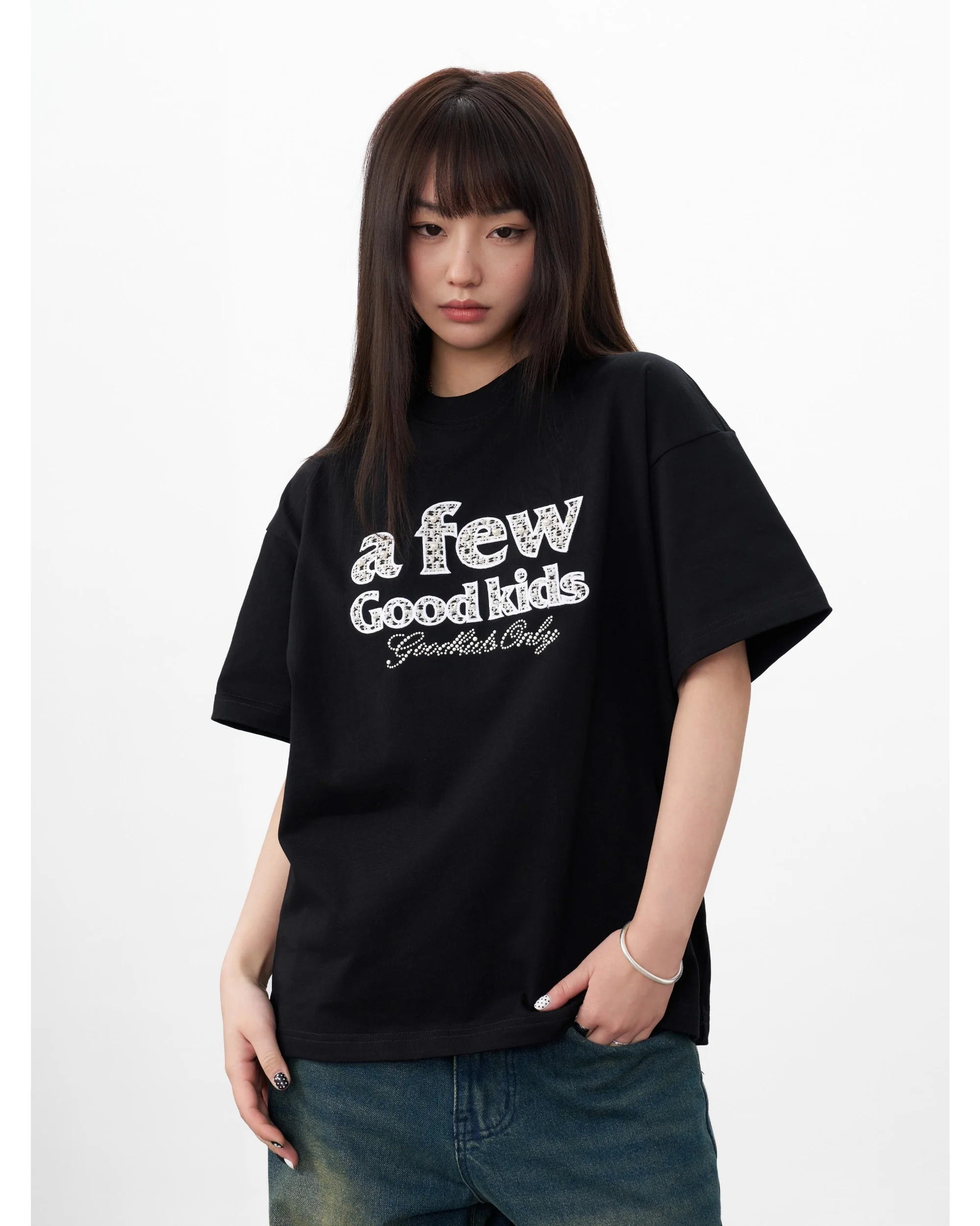 (AFGK) Embroidered tweed logo tee - Image 2