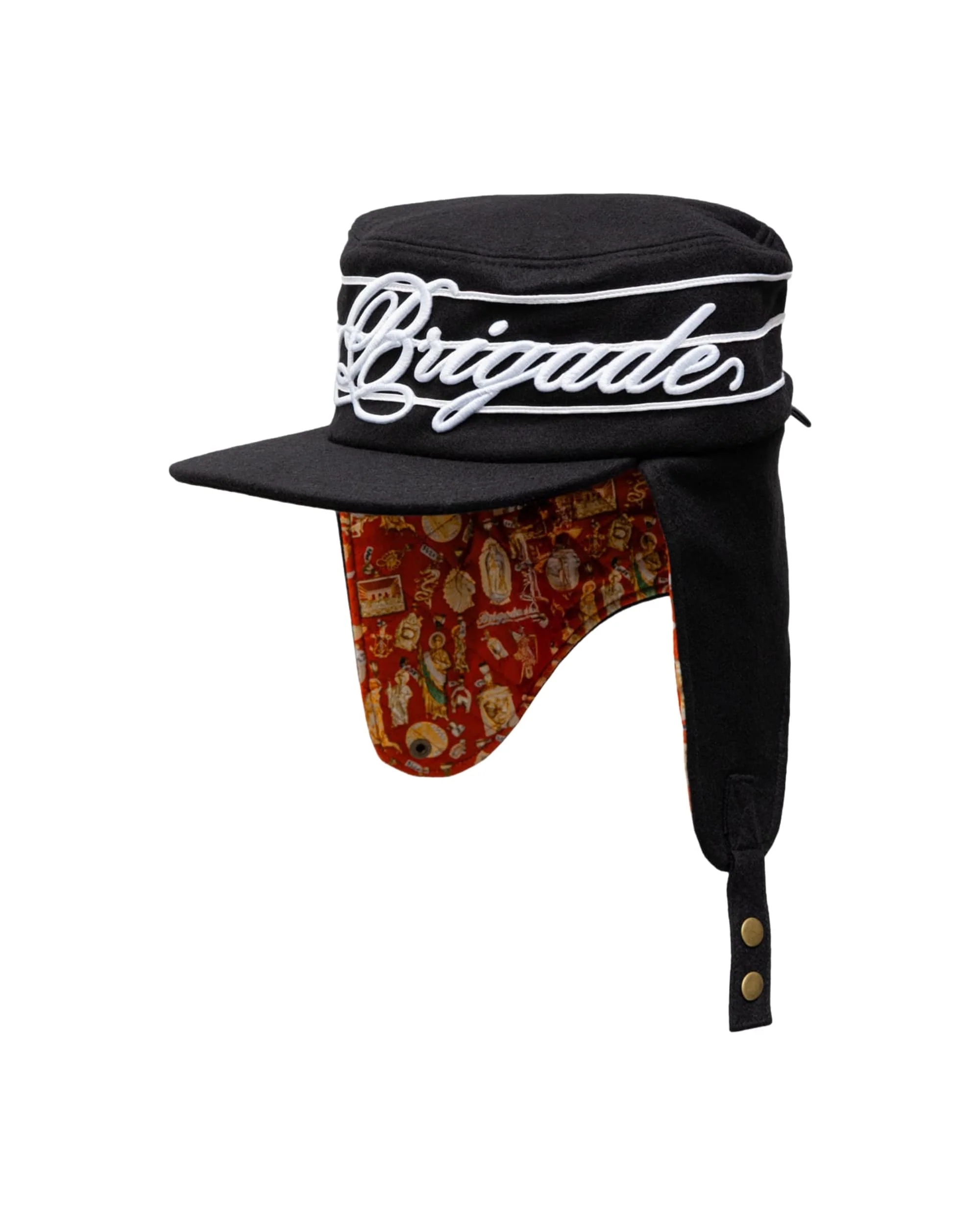 Ear Flap Script Pillbox Hat