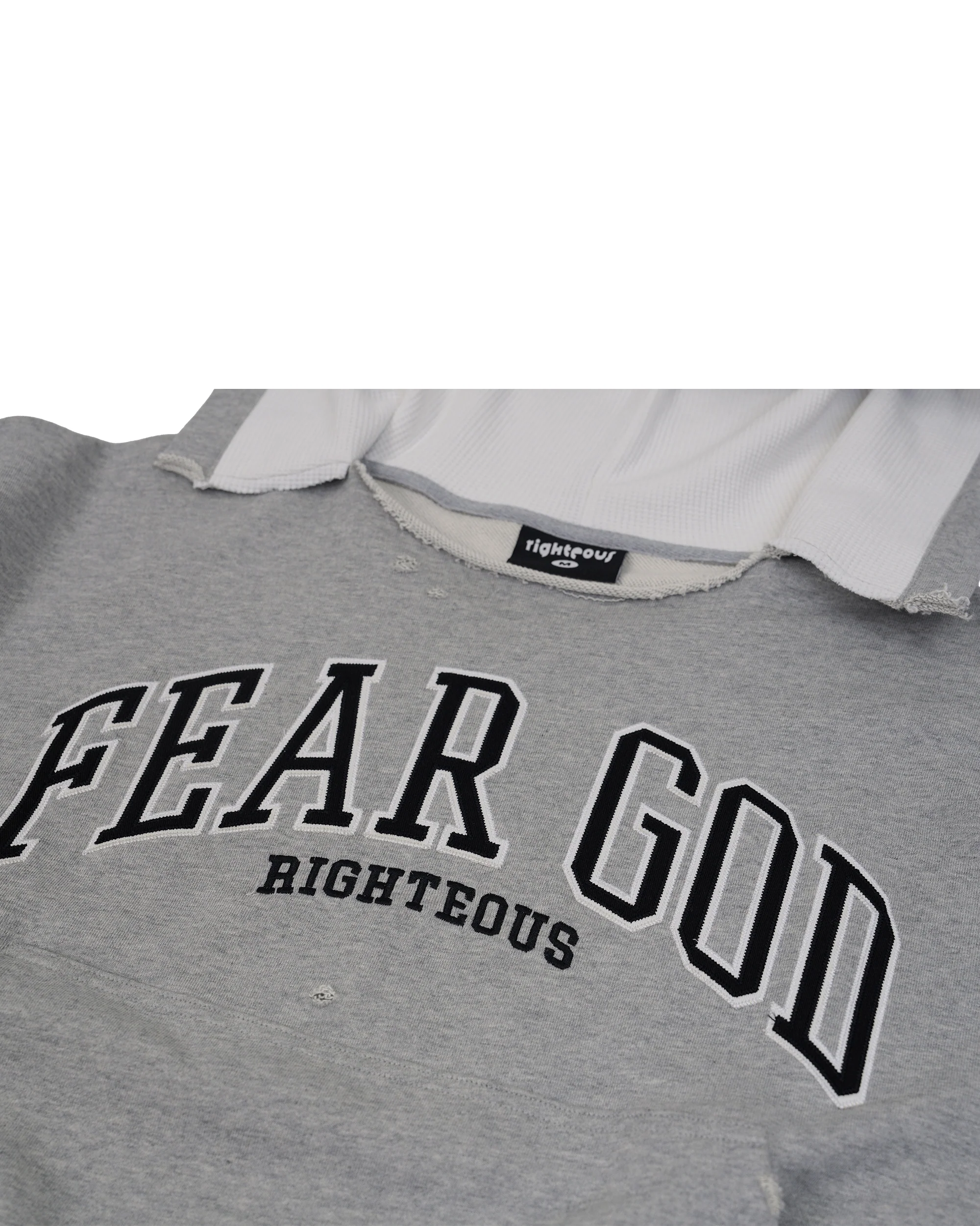 "Fear God" Distressed Cropped Hoodie - Image 3