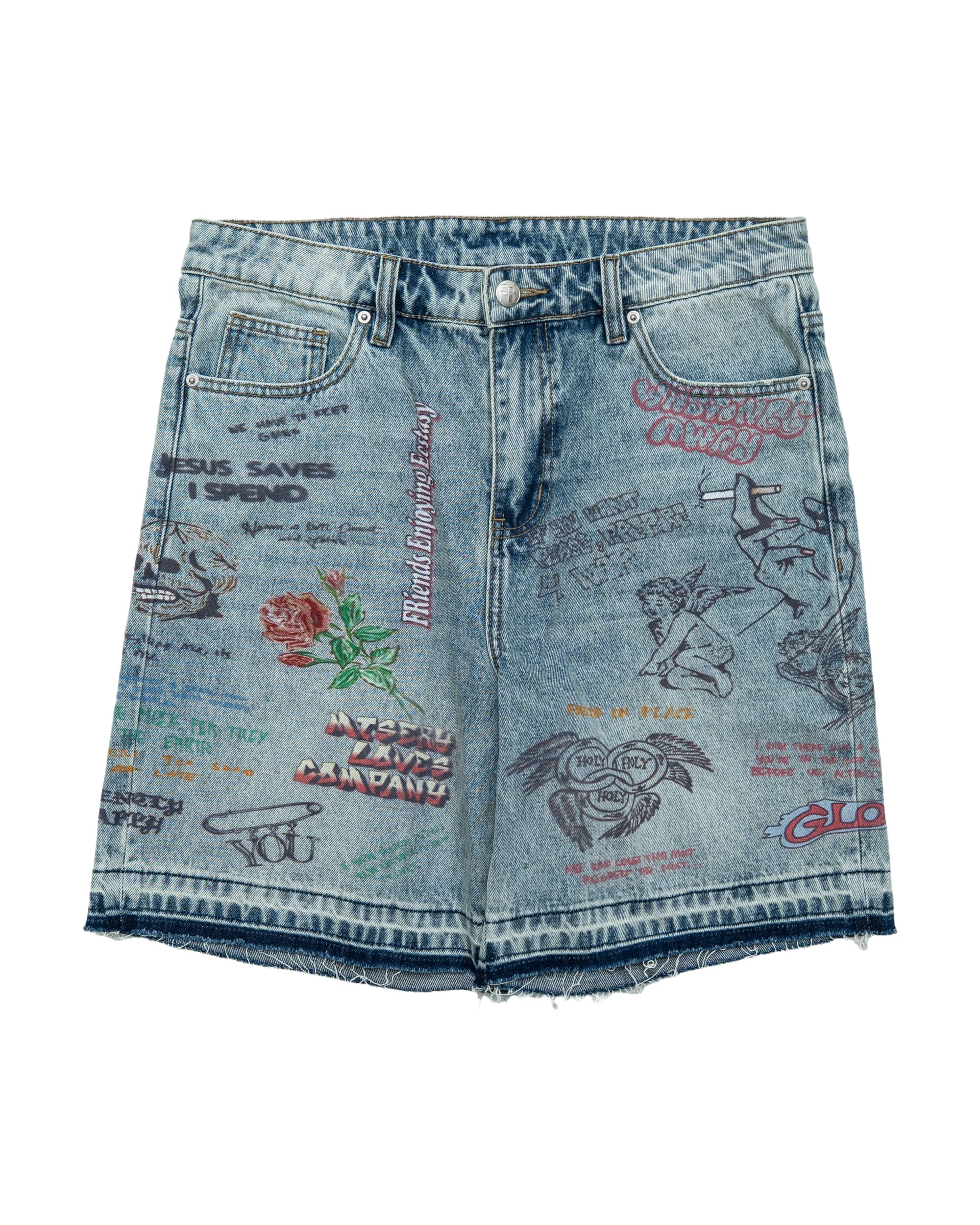 Graffiti Jorts - Blue Wash
