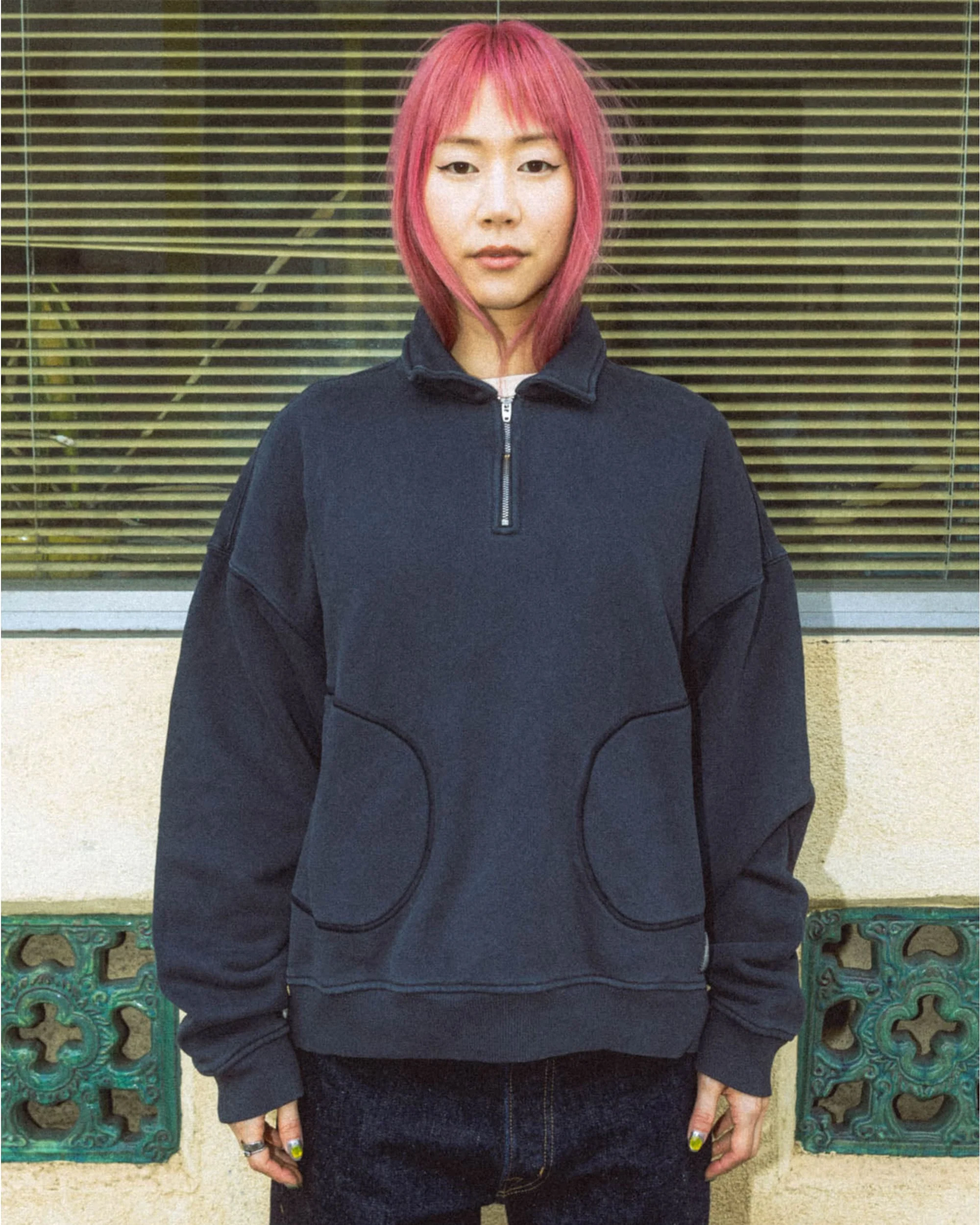 Half Zip Collared Sweatshirt - Washed Black - Image 6