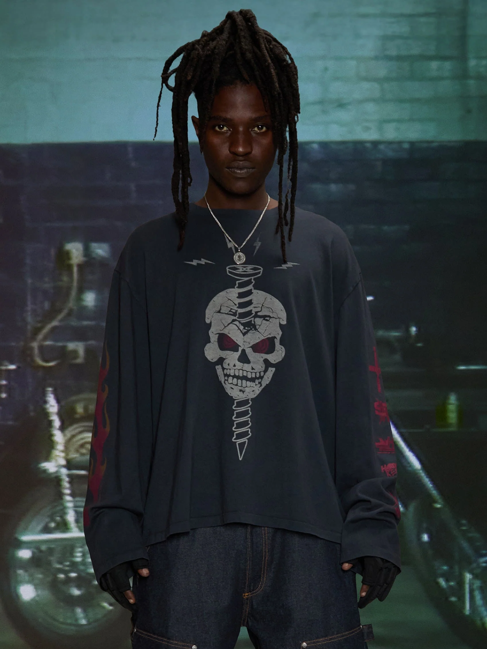 HARDSTONE Long-Sleeve Skull Tee - Image 5