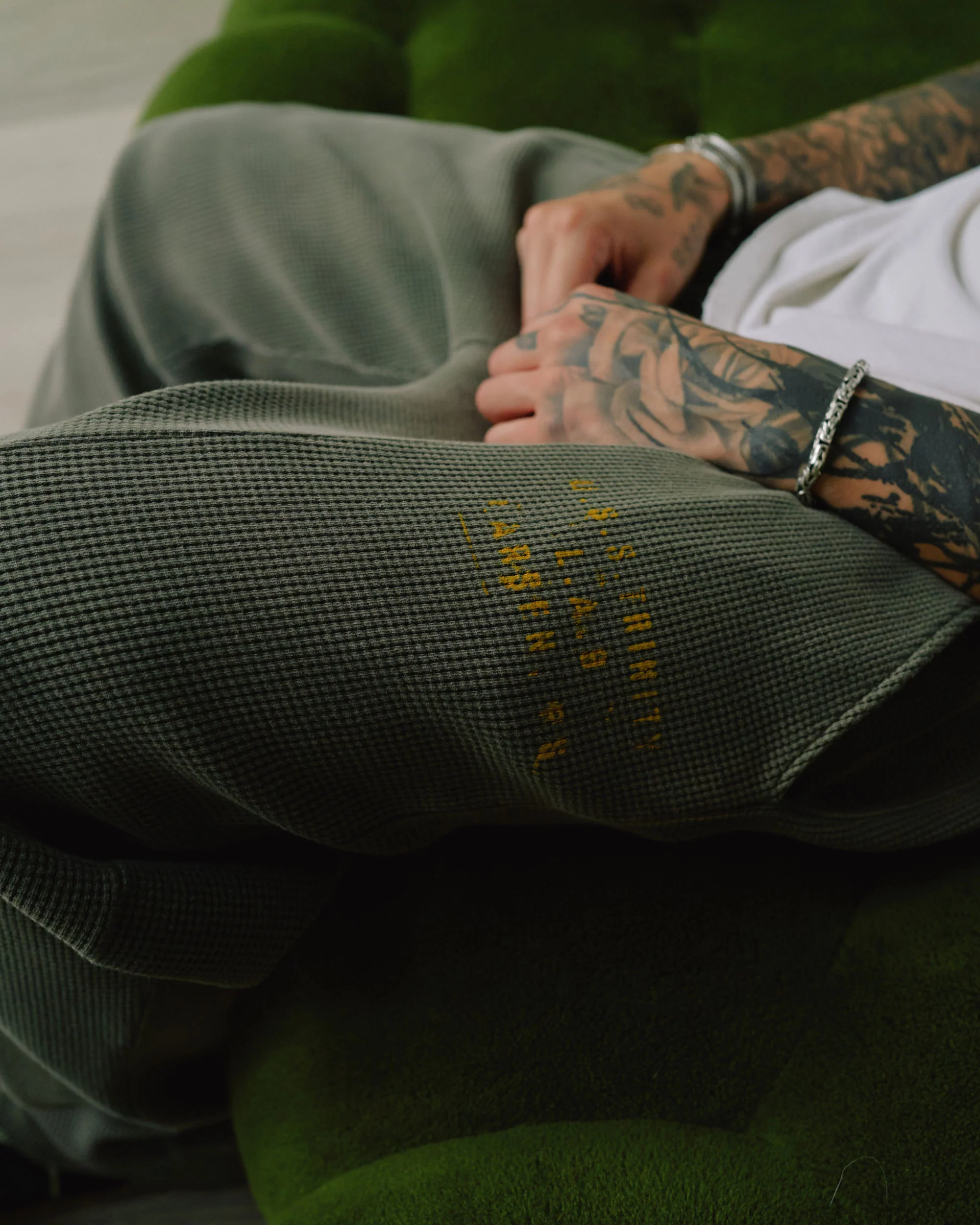 Heavyweight Waffle Sweatpants - Military Green - Image 6