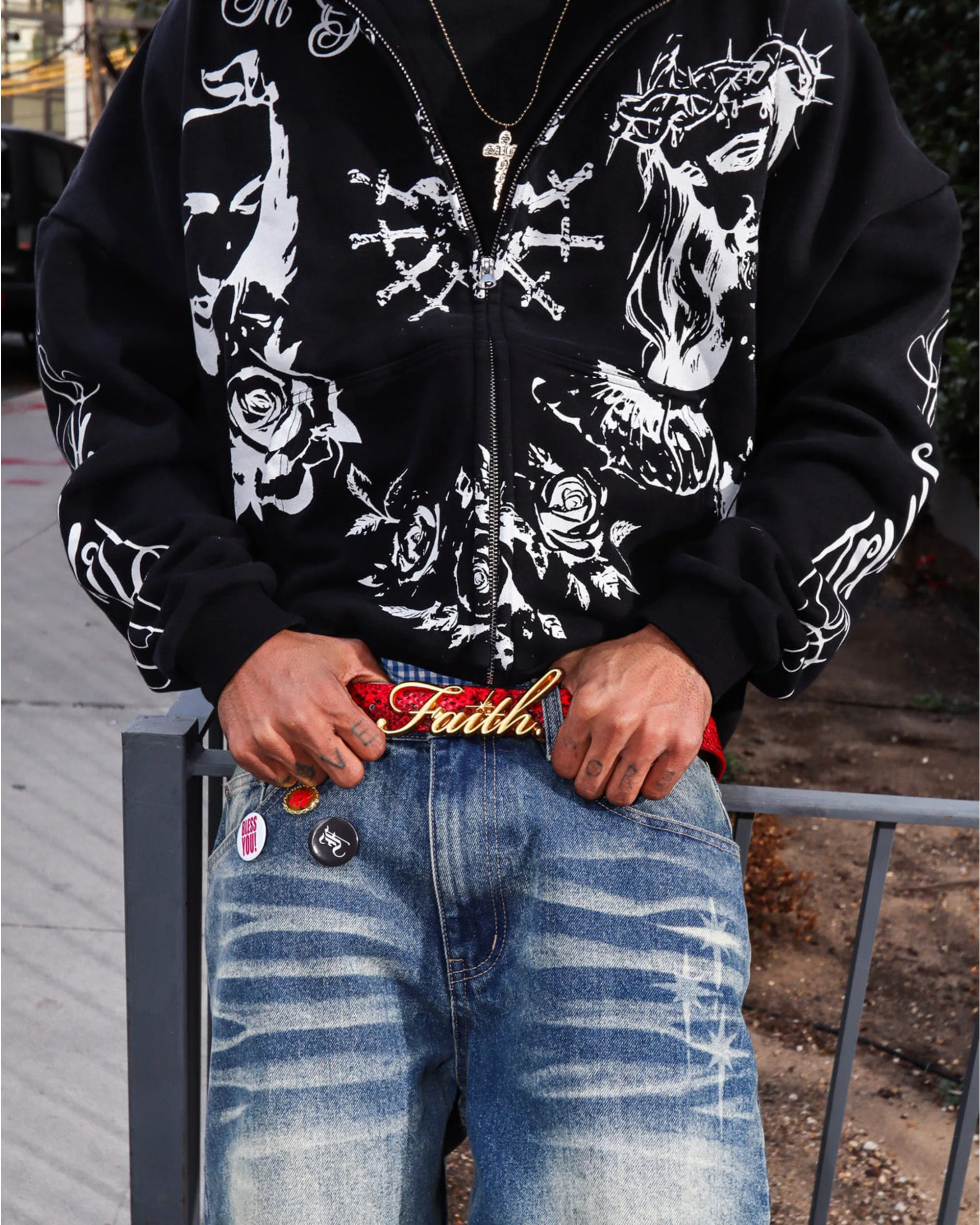 'In Gods Hands' Black Zip Up - Image 5