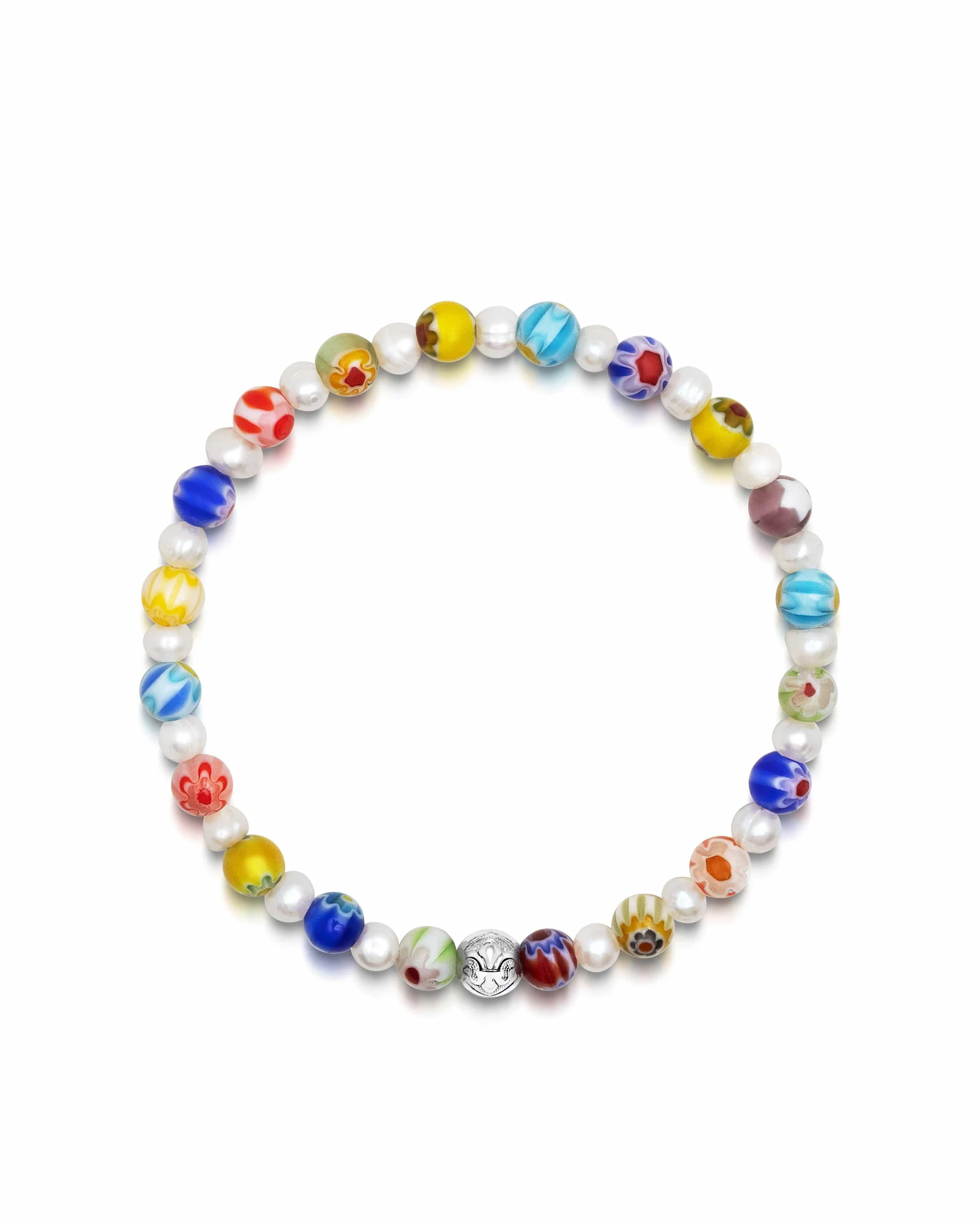 Men's Pearl Wristband with Hand-Painted Glass Beads