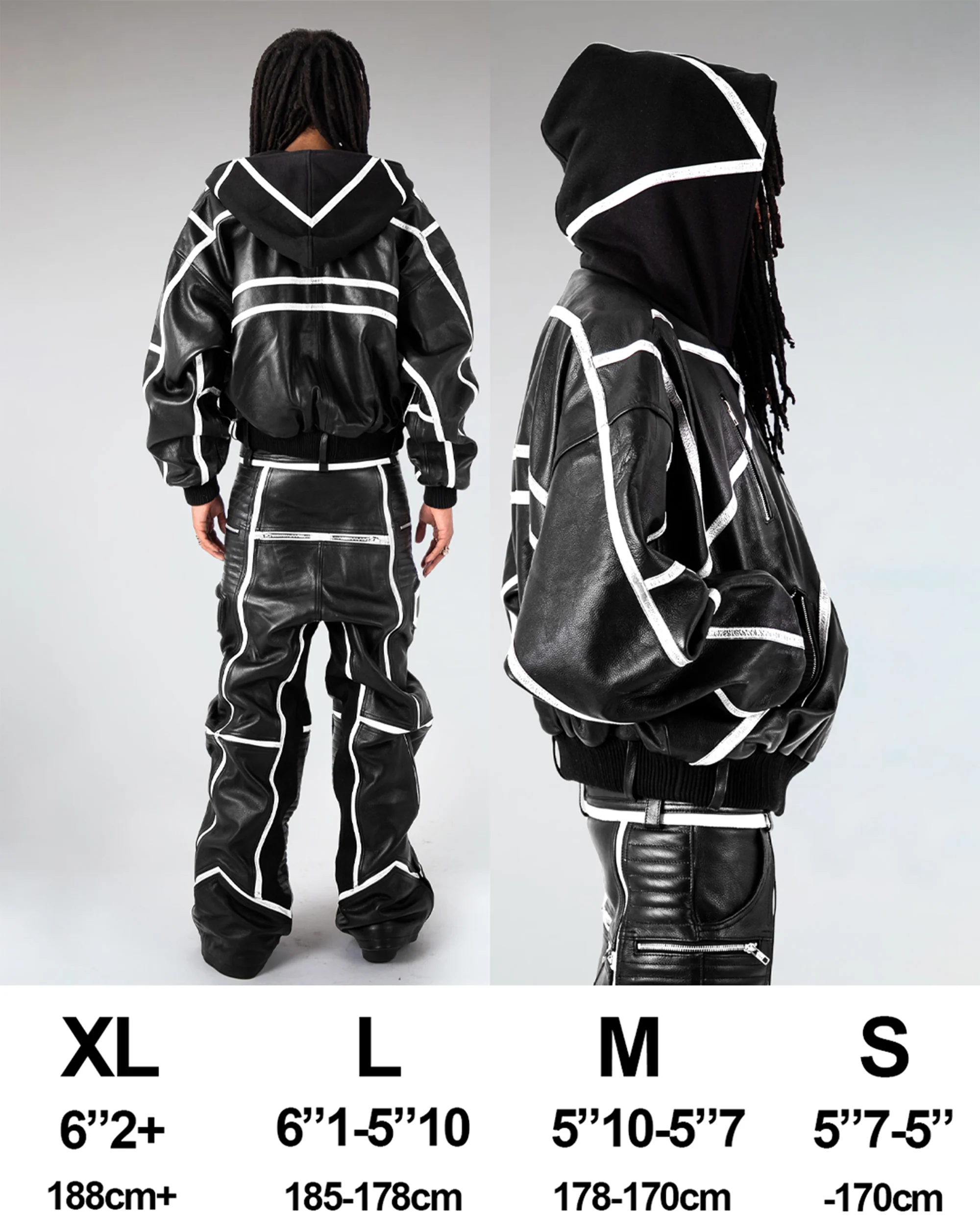 "PRYZM" LEATHER BOMBER - BLACK/WHITE - Image 7