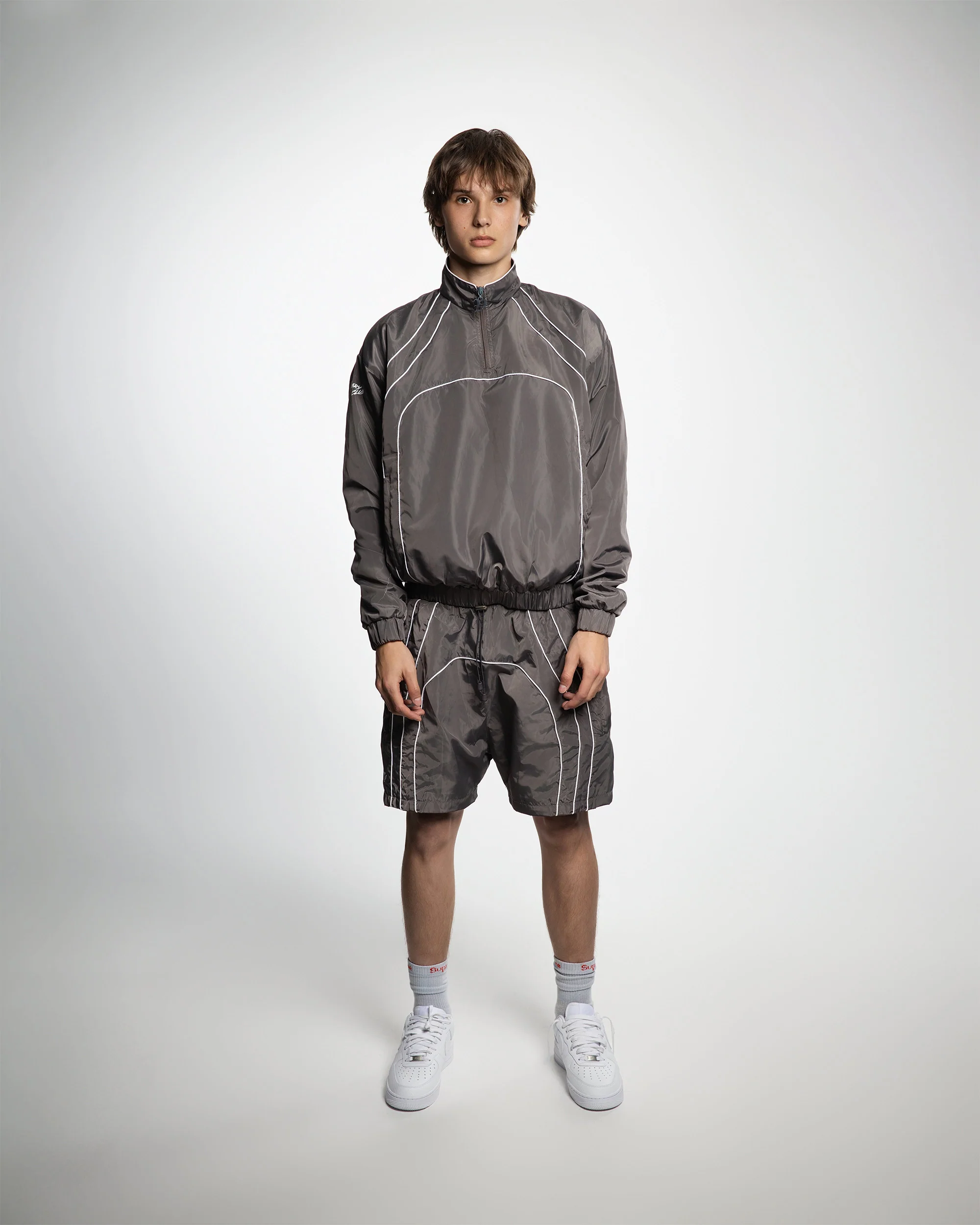 “RADIANT AURA” NYLON TRACK JACKET ( SHADOW GREY) - Image 2