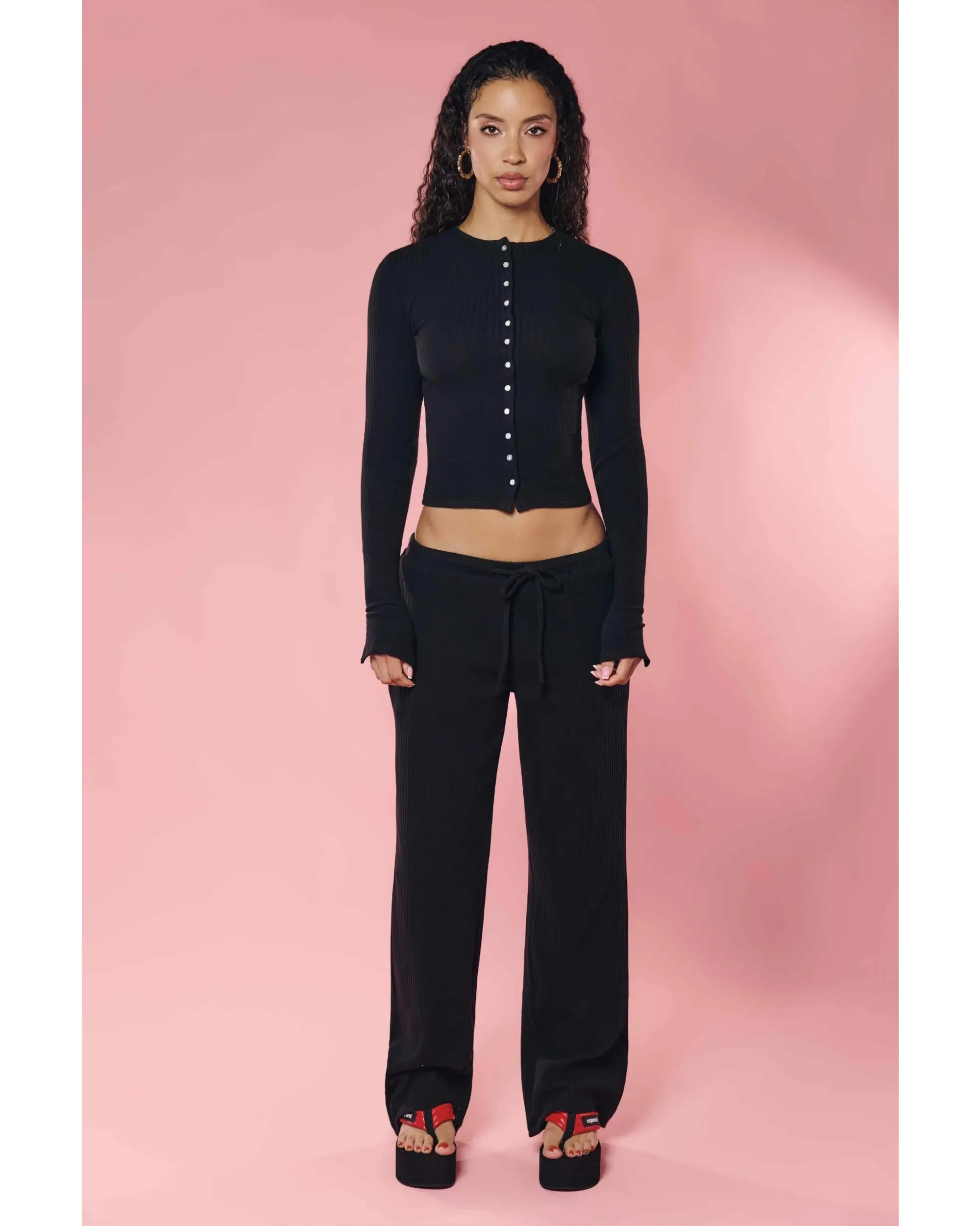 Rib Knit Cardigan Black - Image 8