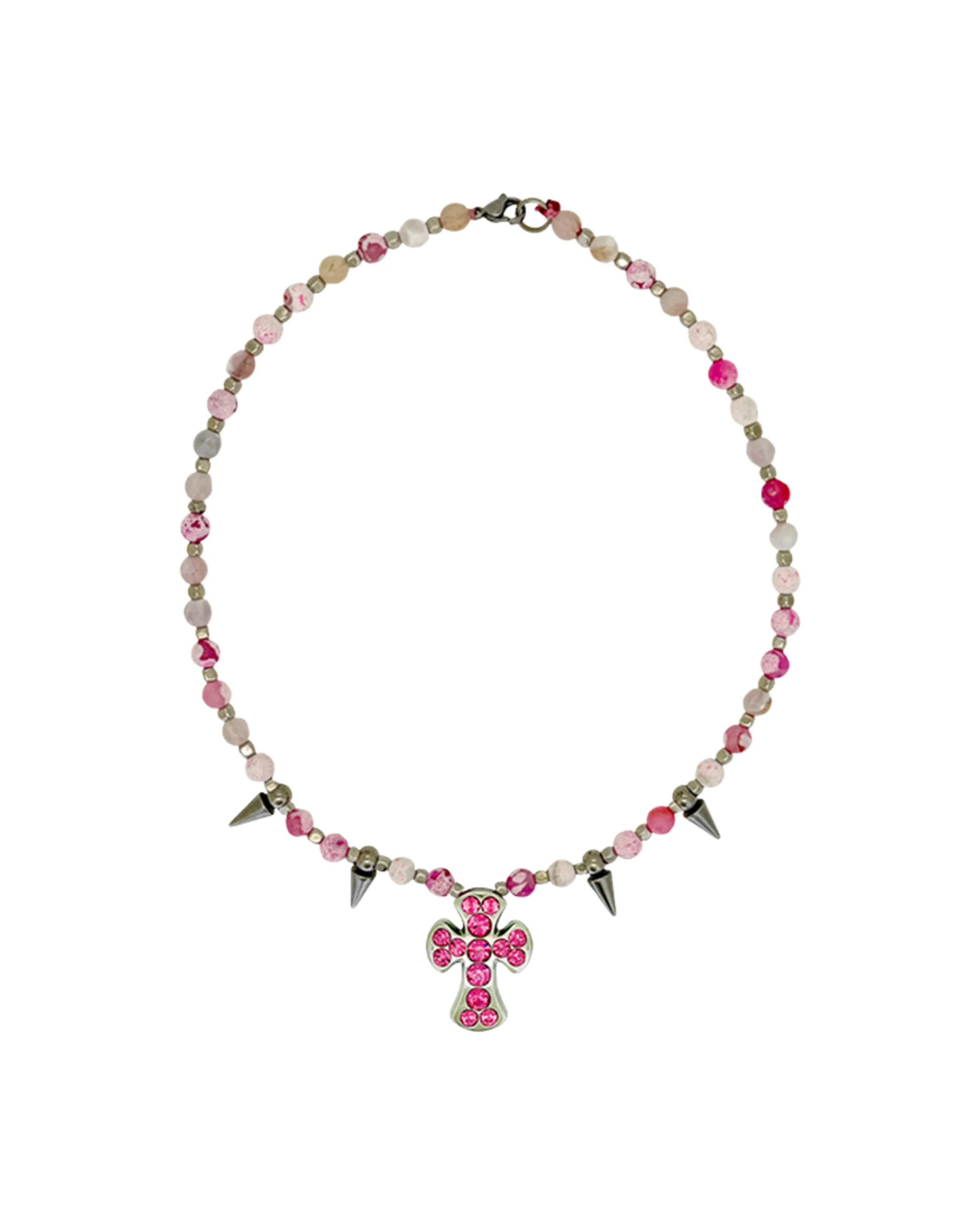 Silver Spikes – Pink Agate / Rose Cross - Image 2