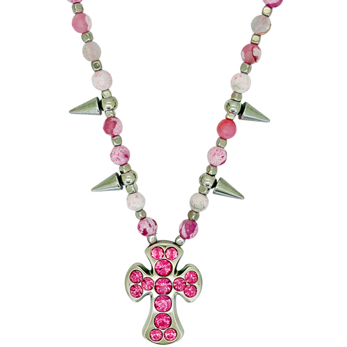 Silver Spikes – Pink Agate / Rose Cross - Image 6