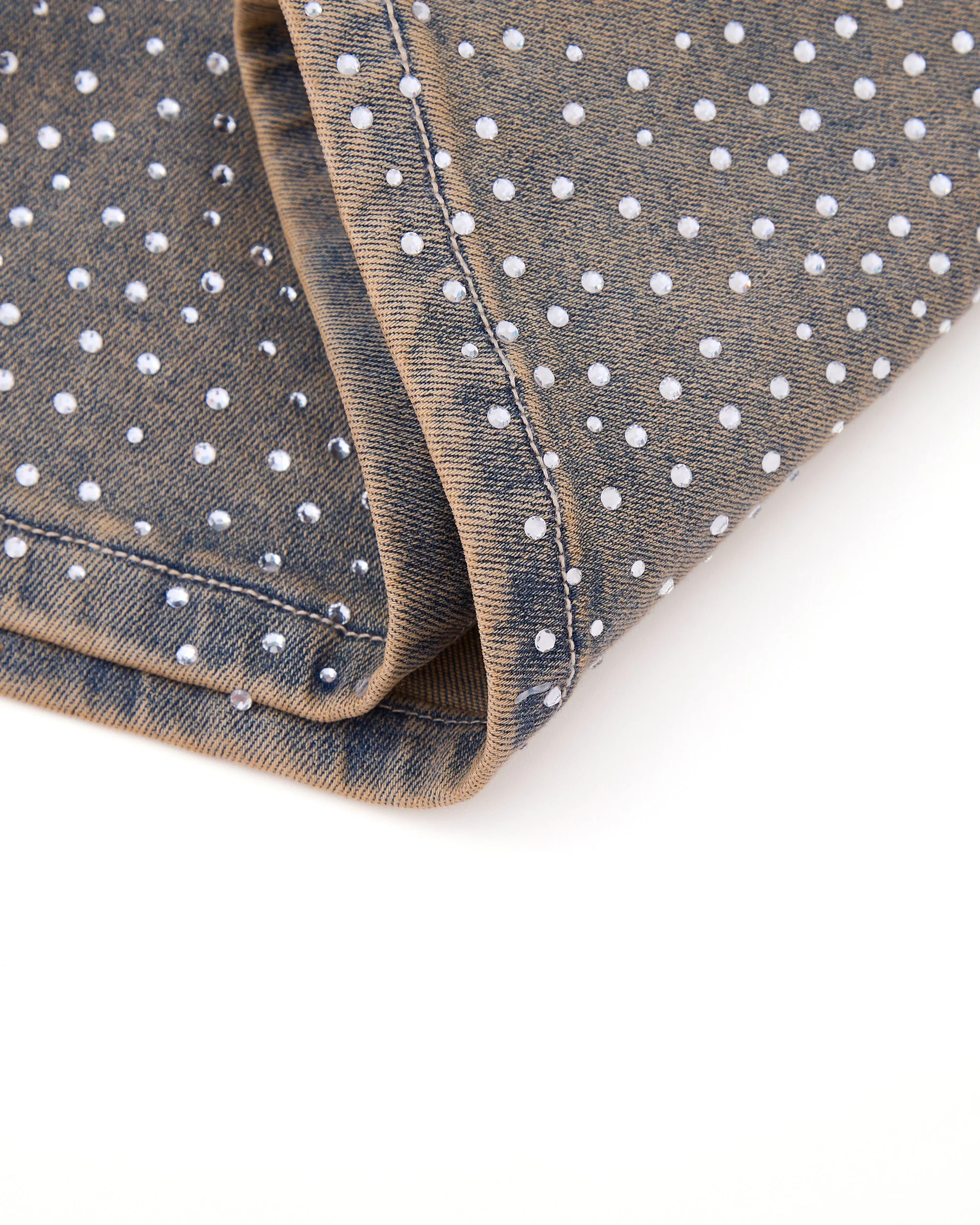 Solomon Rhinestone Denim Jorts - Light Blue - Image 7