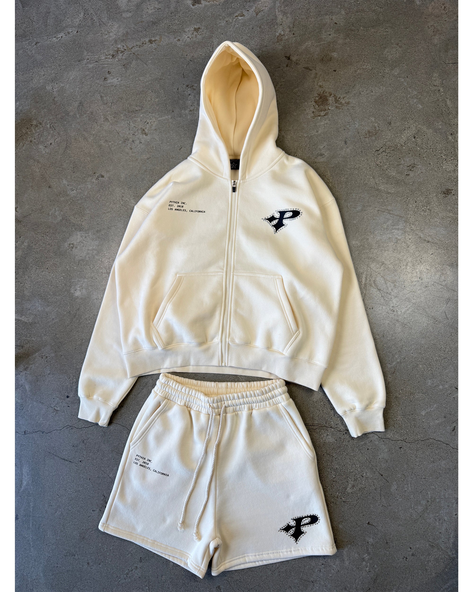 STUDDED LOGO HOODIE - CREAM - Image 5