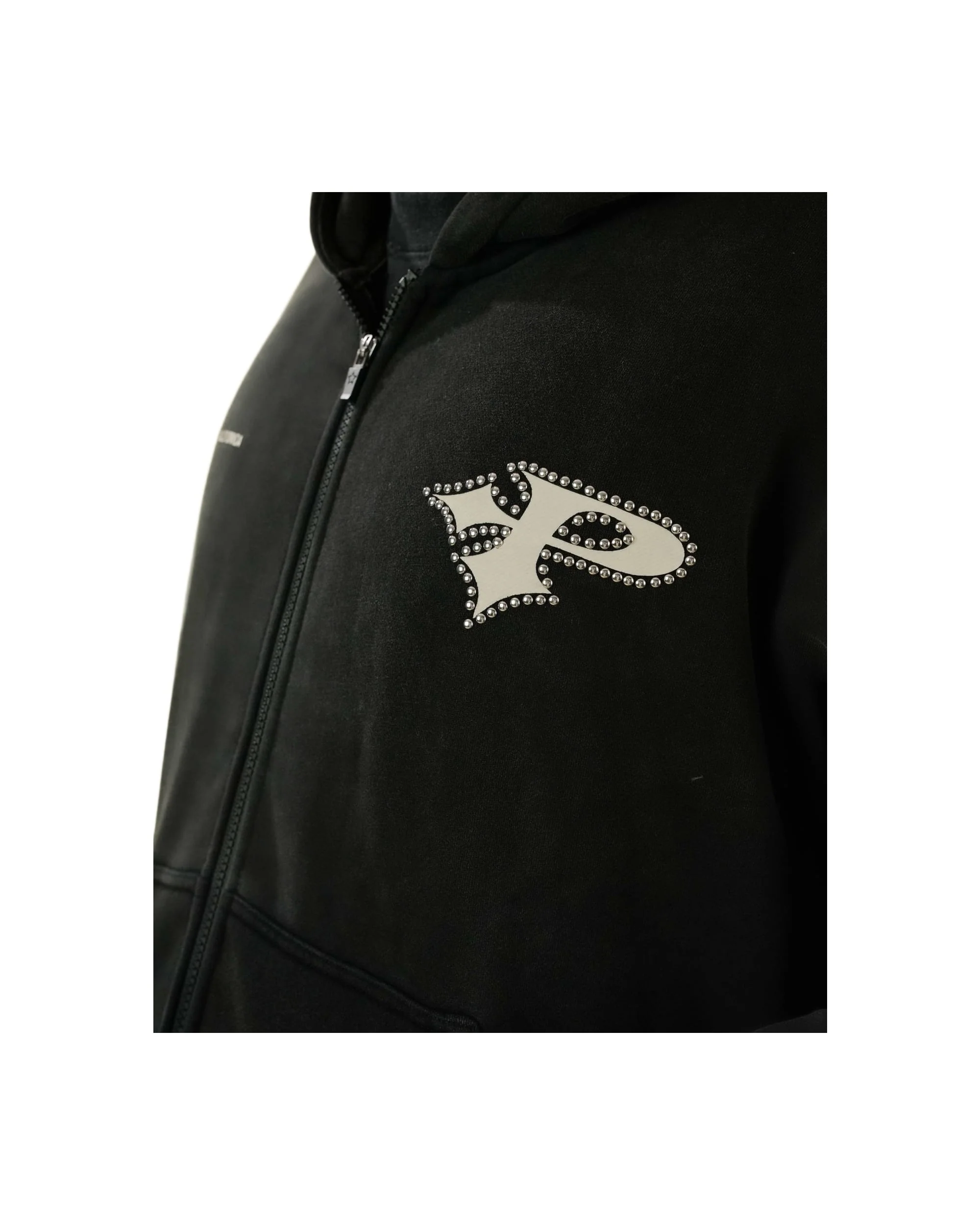 STUDDED LOGO HOODIE - WASHED BLACK - Image 4