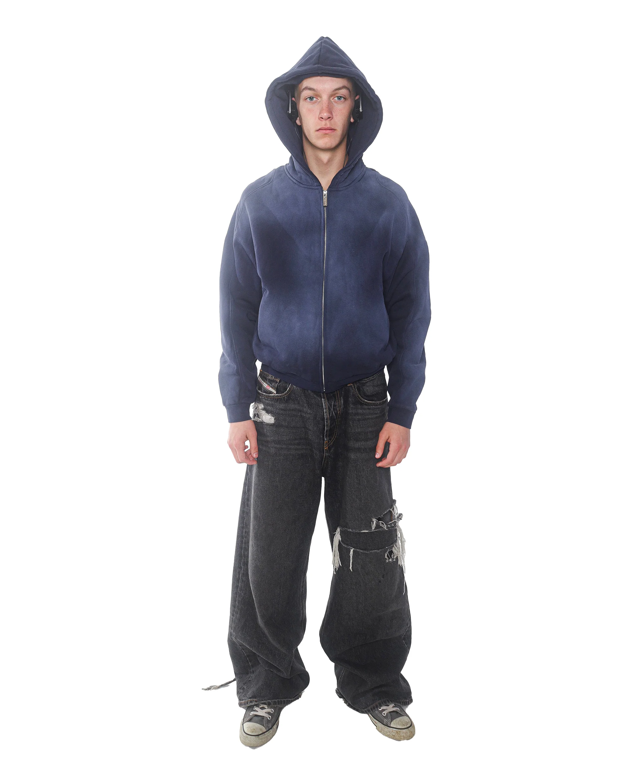 sunfaded navy zip up hoodie - Image 2