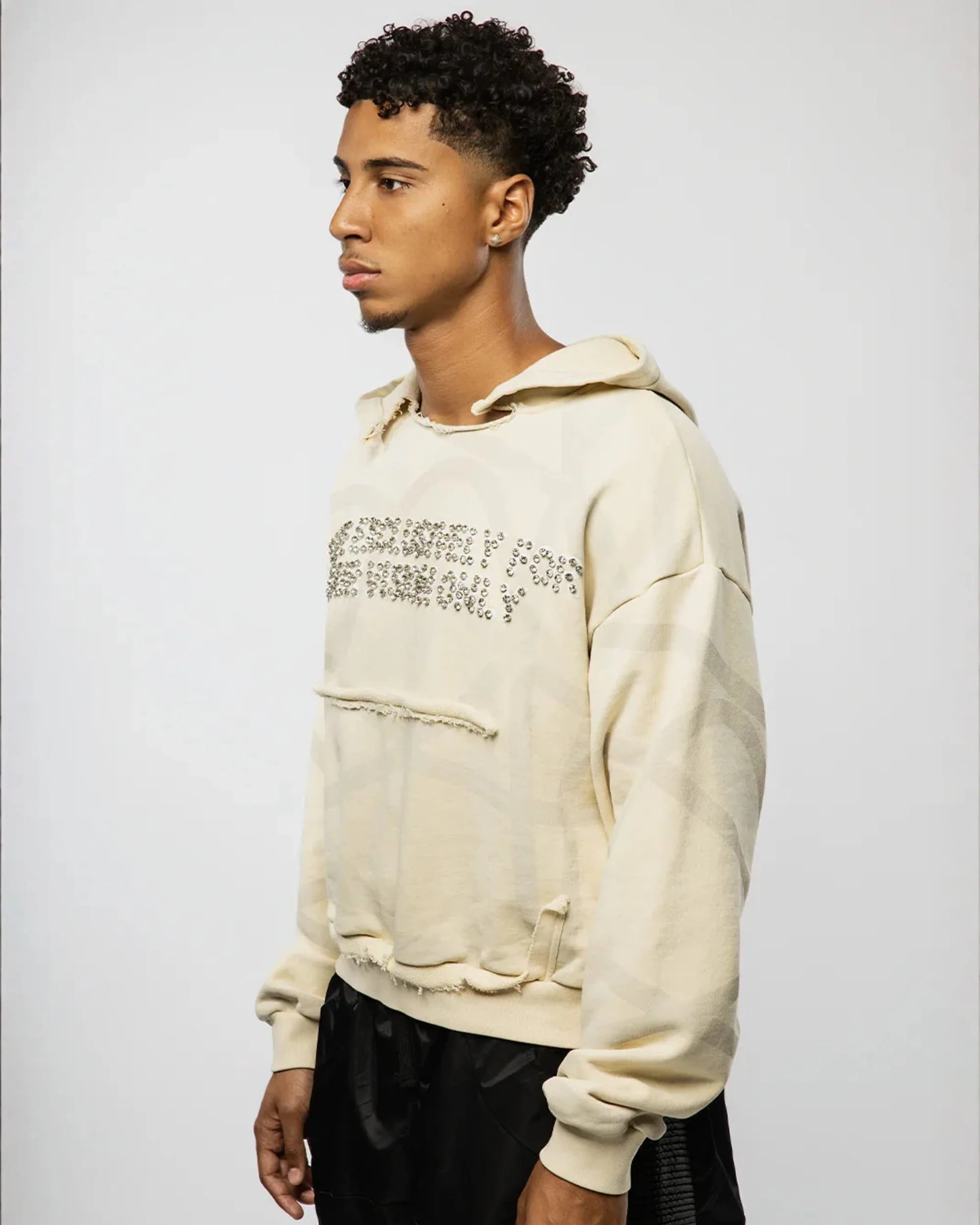 VISIONARY "TWISTED CHAOS" DISTRESSED HOODIE ( OAT MILK ) - Image 2