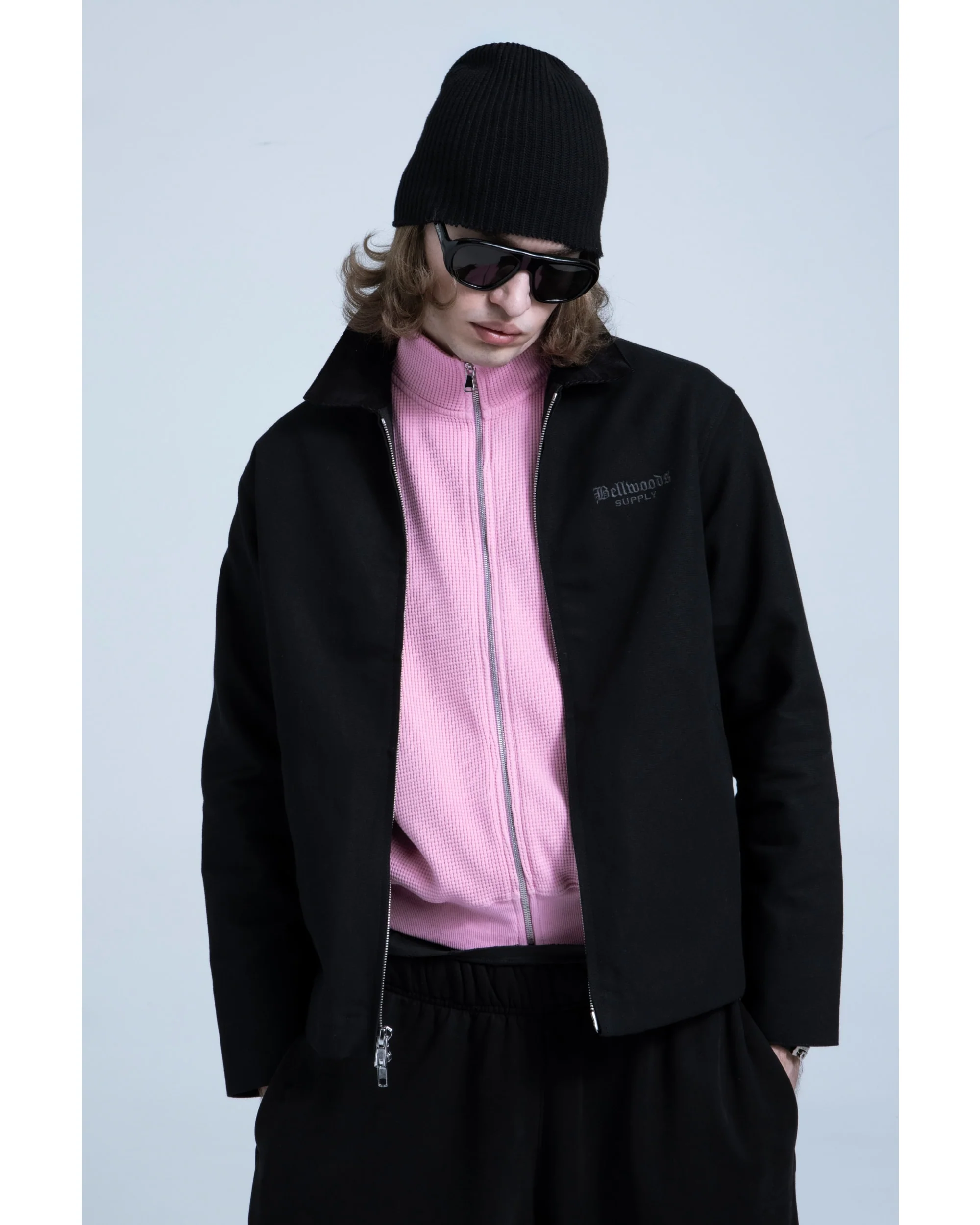 Waffle Zip Up Track Jacket - Bubble Gum Pink - Image 3