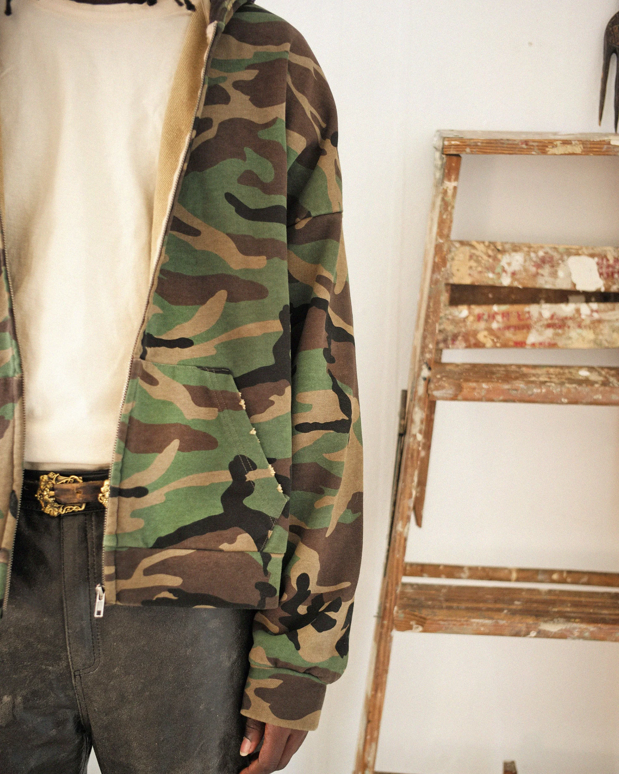 Washed Camouflage Zip Hoodie - Image 5