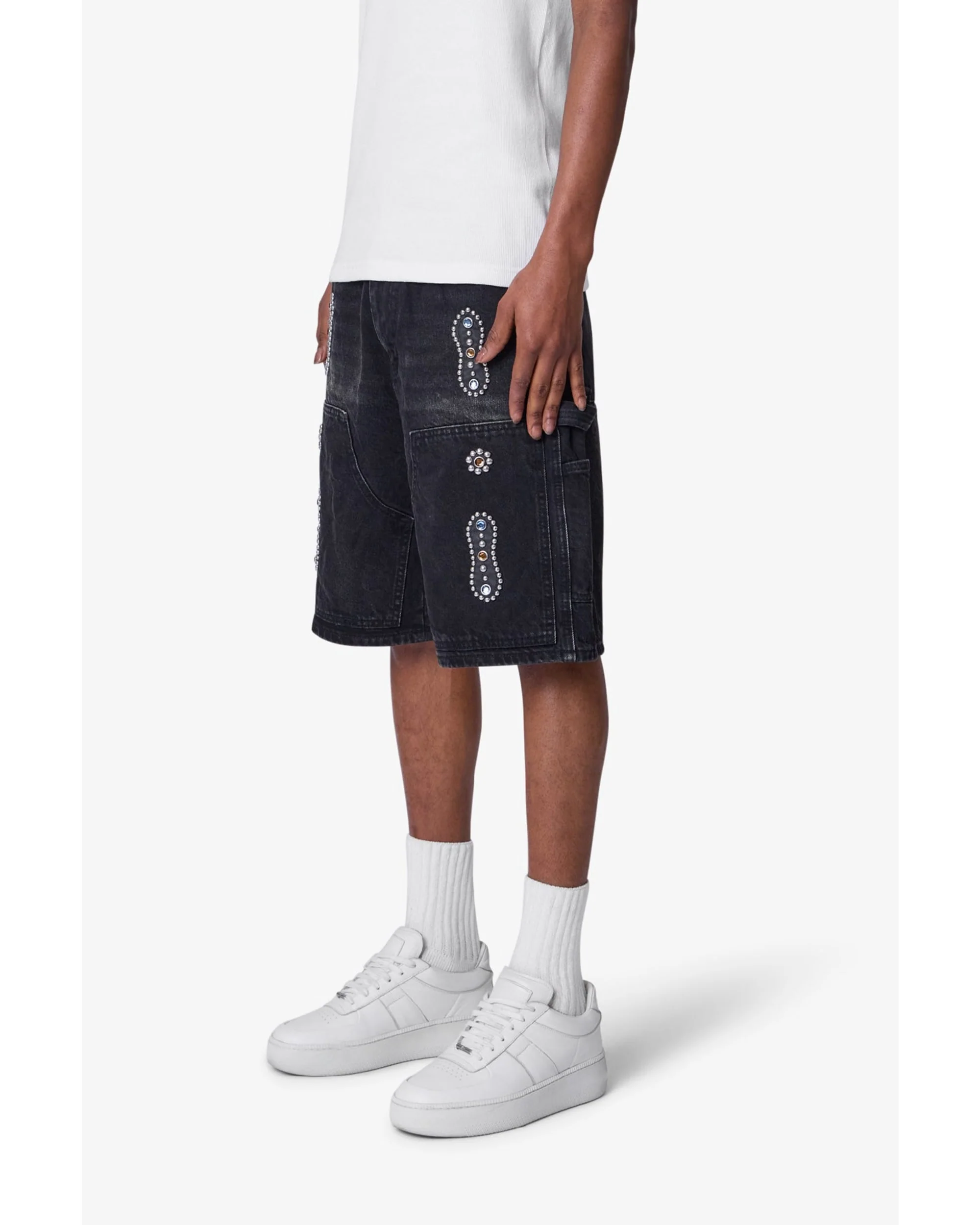 Western Jewel Denim Shorts - Washed Black - Image 6
