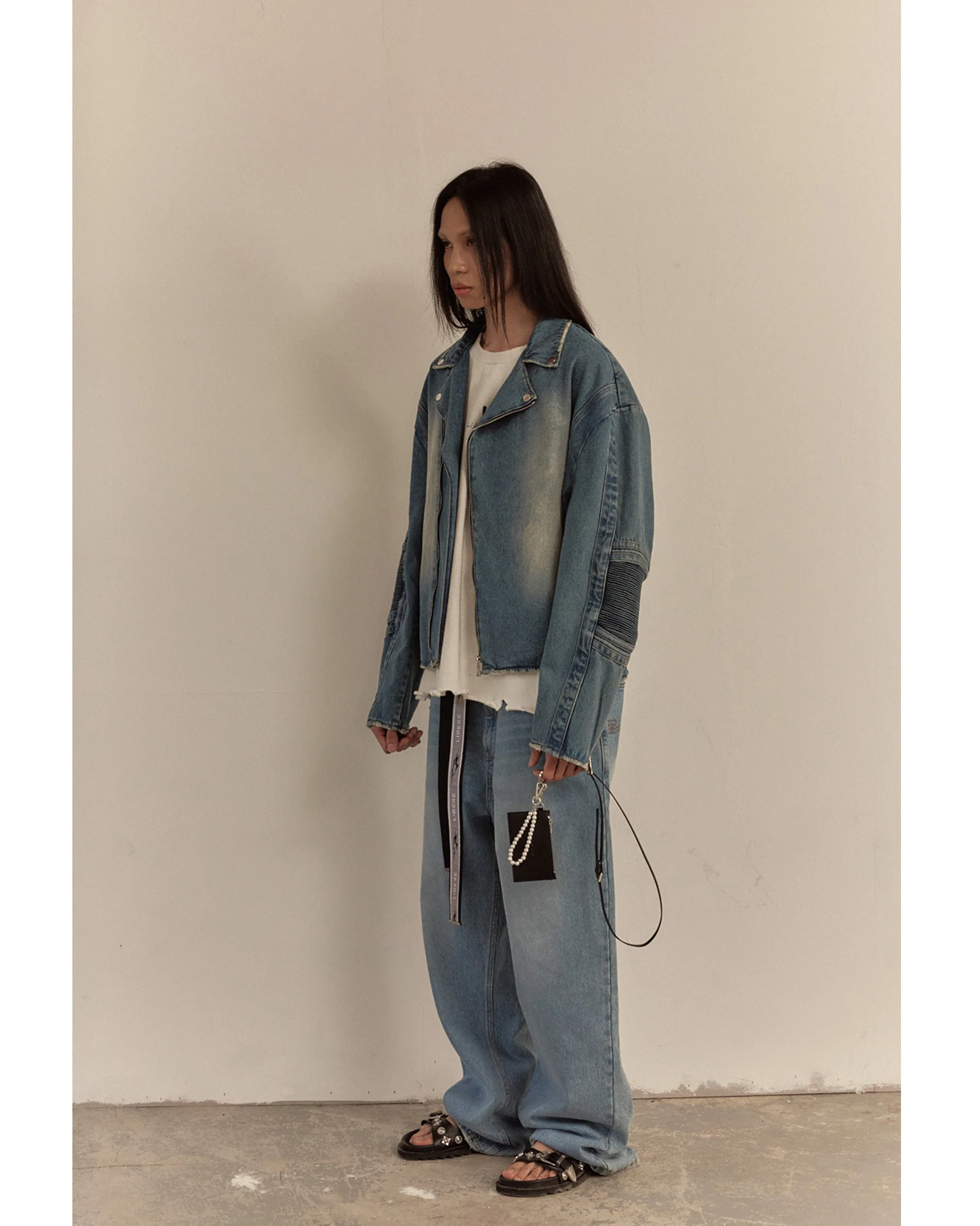 WIDE DENIM RIDER JACKET / BLUE - Image 7