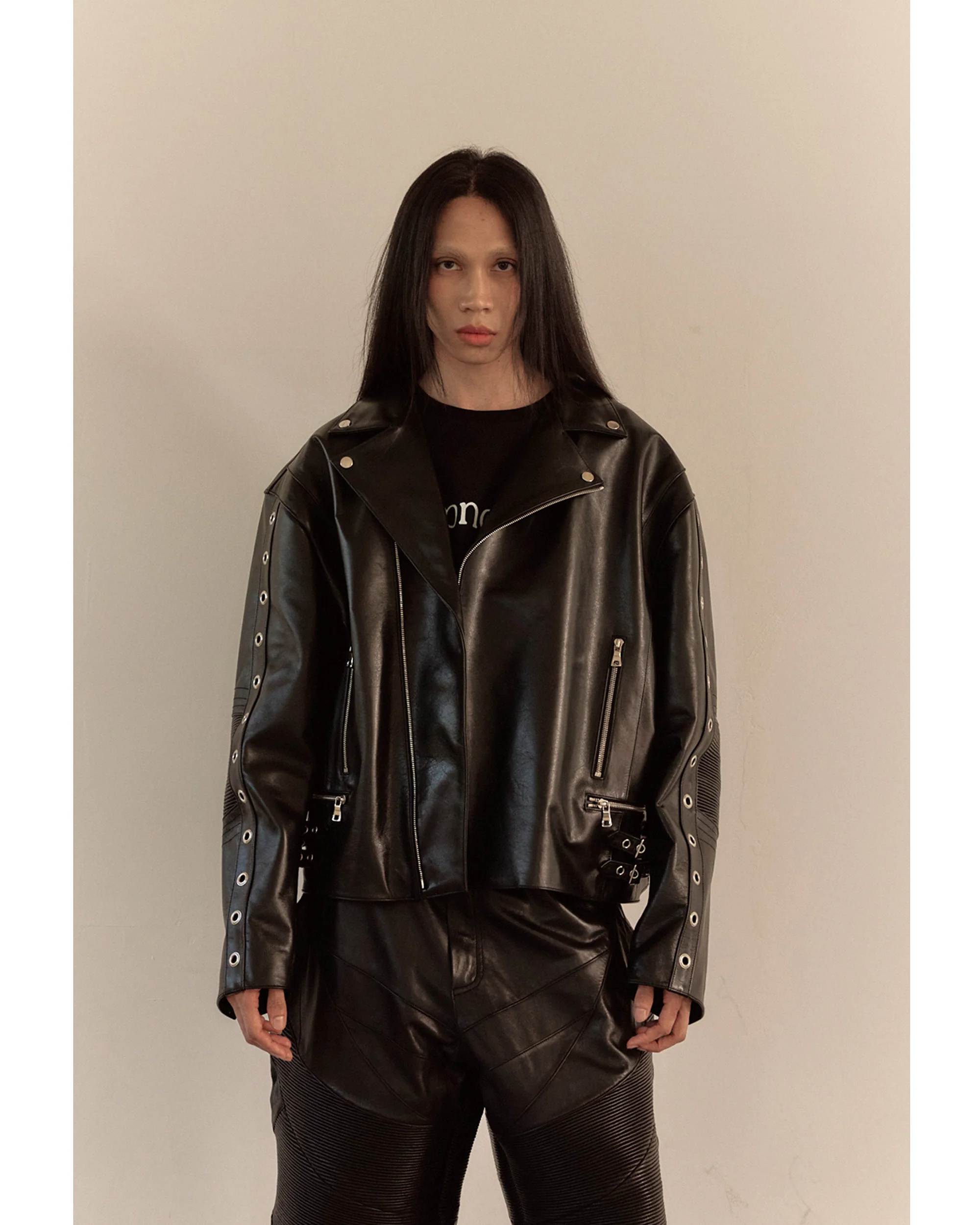WIDE LEATHER RIDER JACKET / BLACK - Image 18