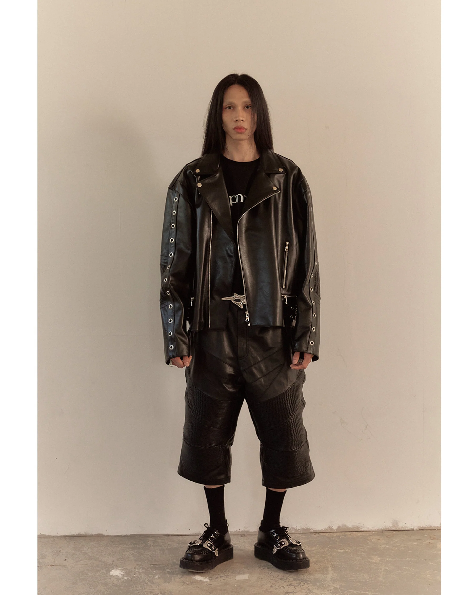 WIDE LEATHER RIDER JACKET / BLACK - Image 6
