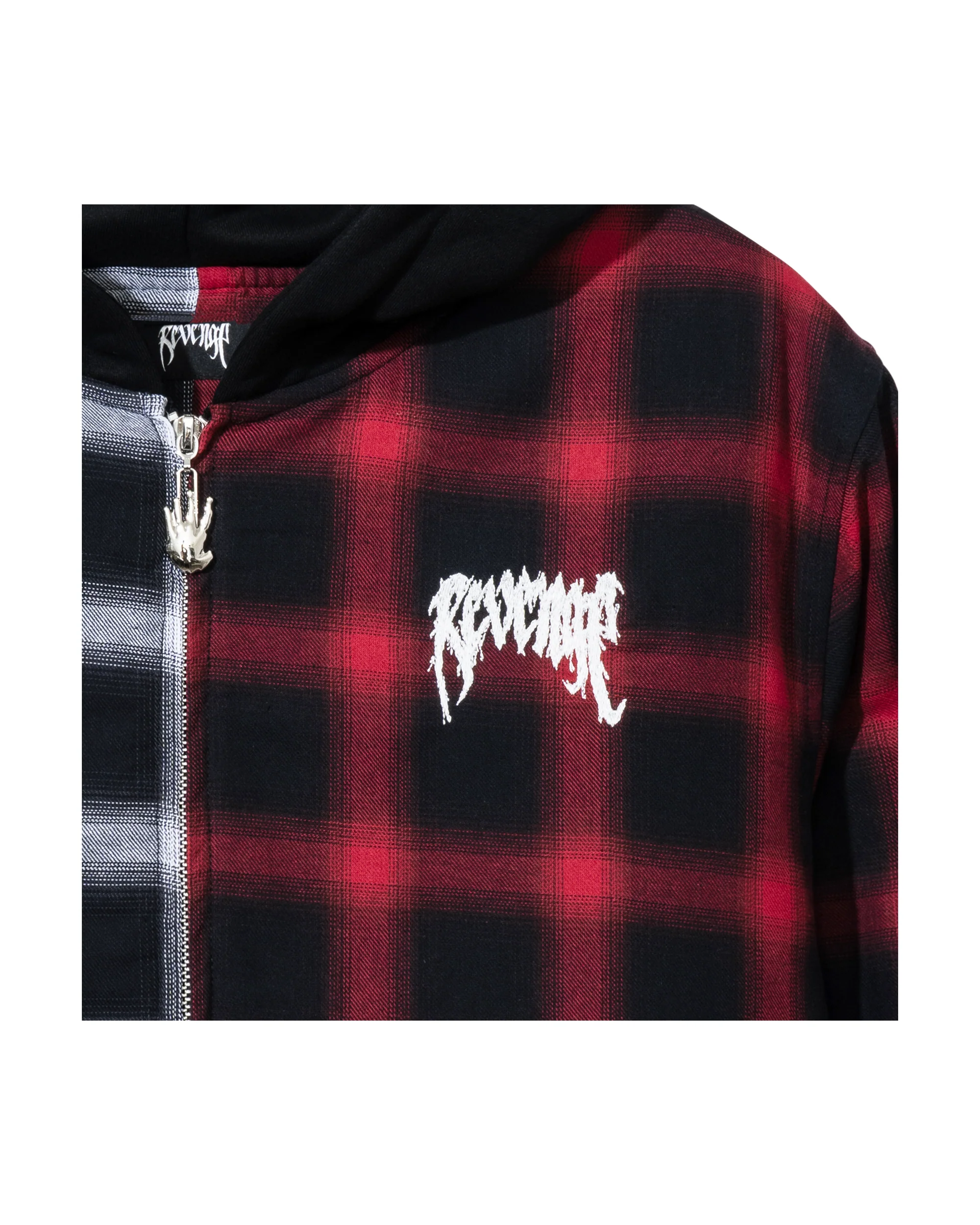 X HEARTBREAK SPLIT HOODED FLANNEL BLACK/RED - Image 5